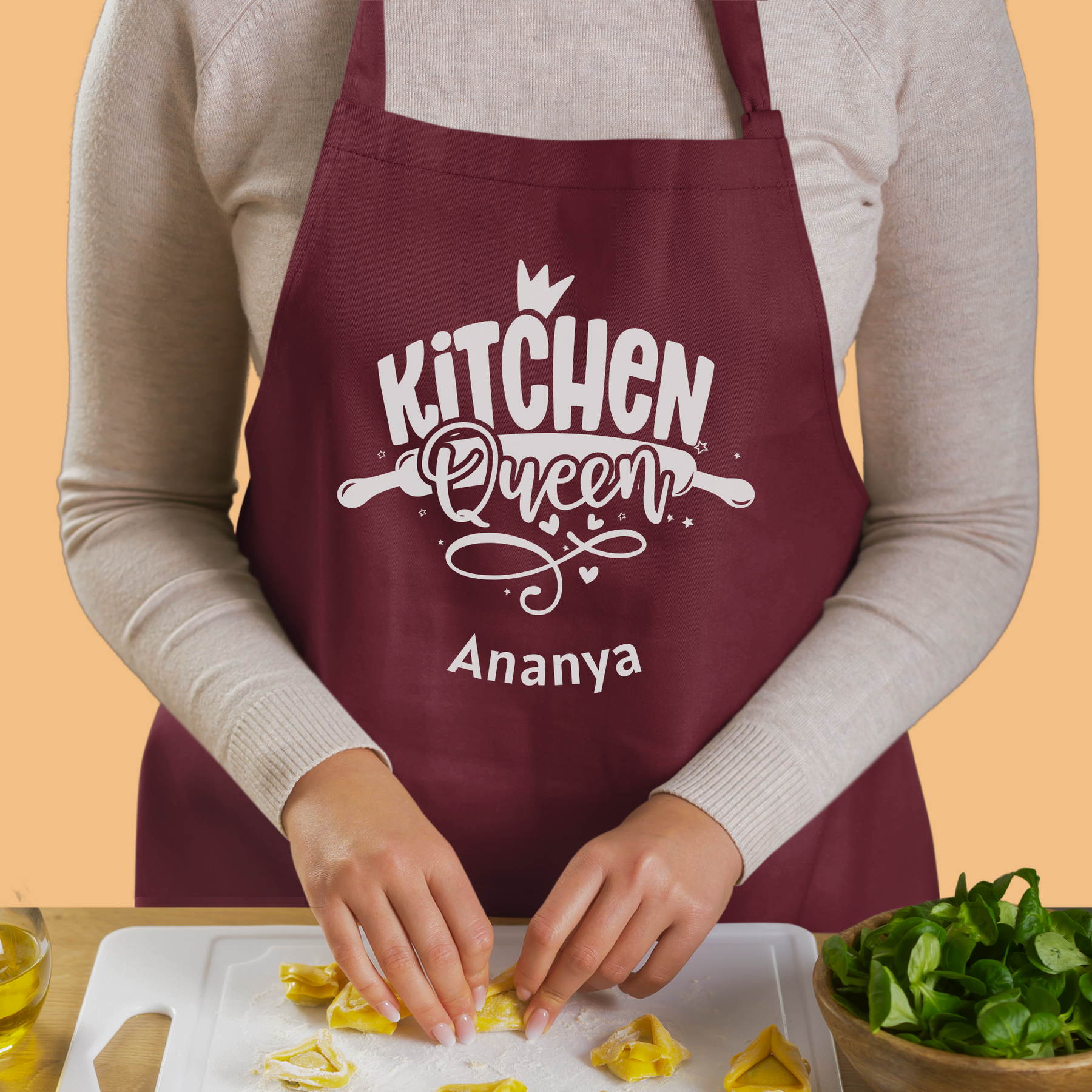 Kitchen-Queen-Personalised-Cotton-Apron-Gogirgit-Maroon