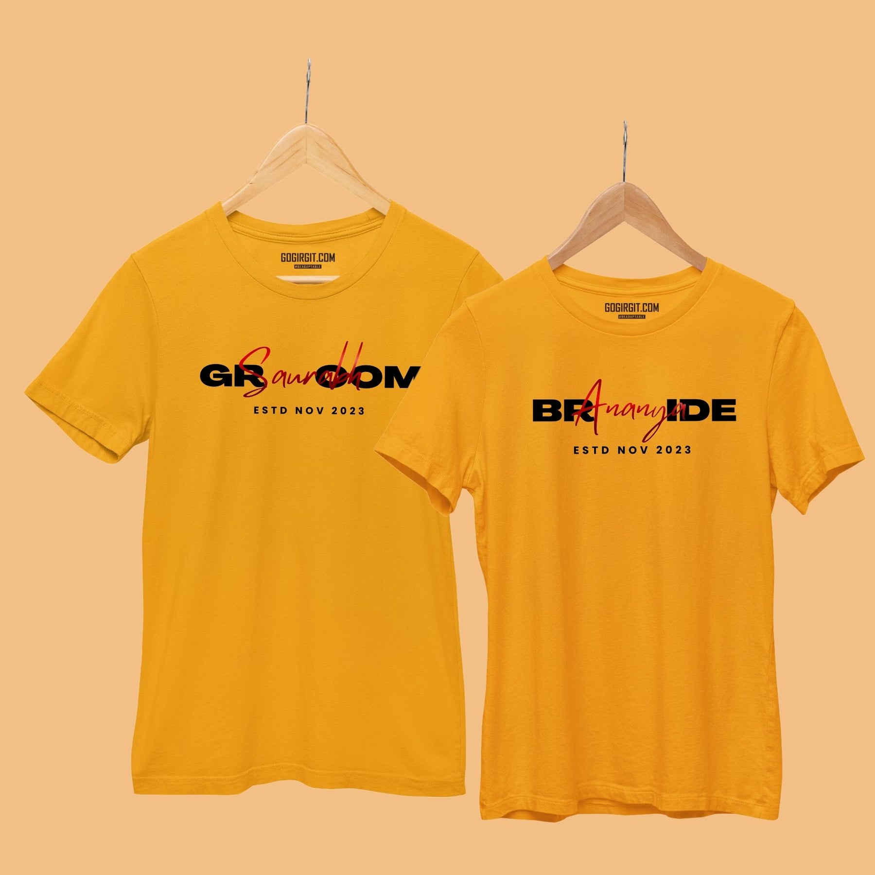 Bride-Groom-Personalised-Pair-of-T-shirts-gogirgit-hanging