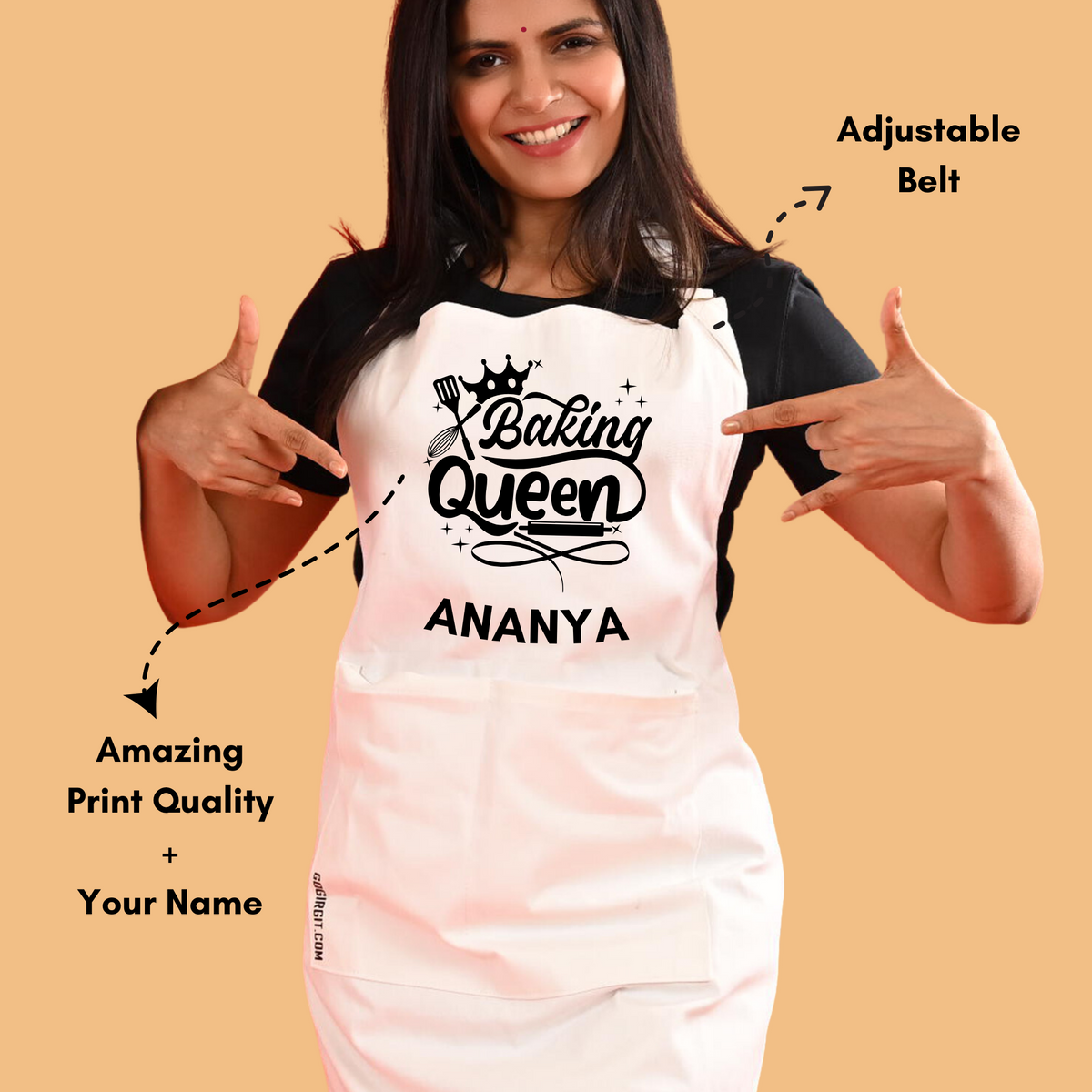 Baking-Queen-Personalised-Cotton-Apron-Closeup-Description