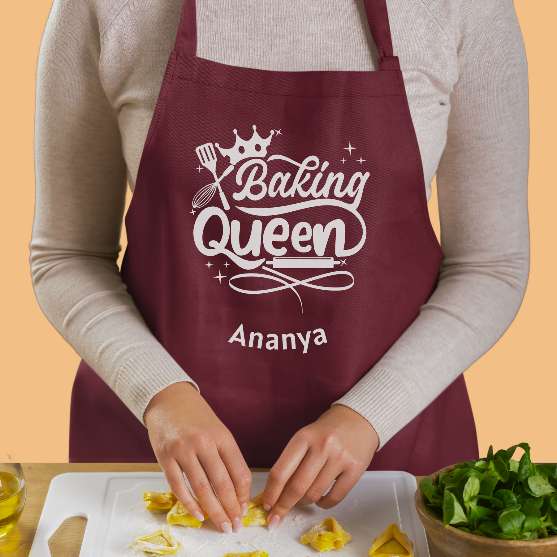 Kitchen-Queen-Personalised-Cotton-Apron-Gogirgit-Maroon