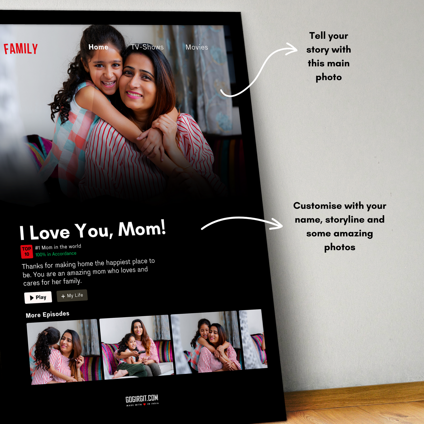 Famflix Mom Personalized Photo Frame | Customizable Gift