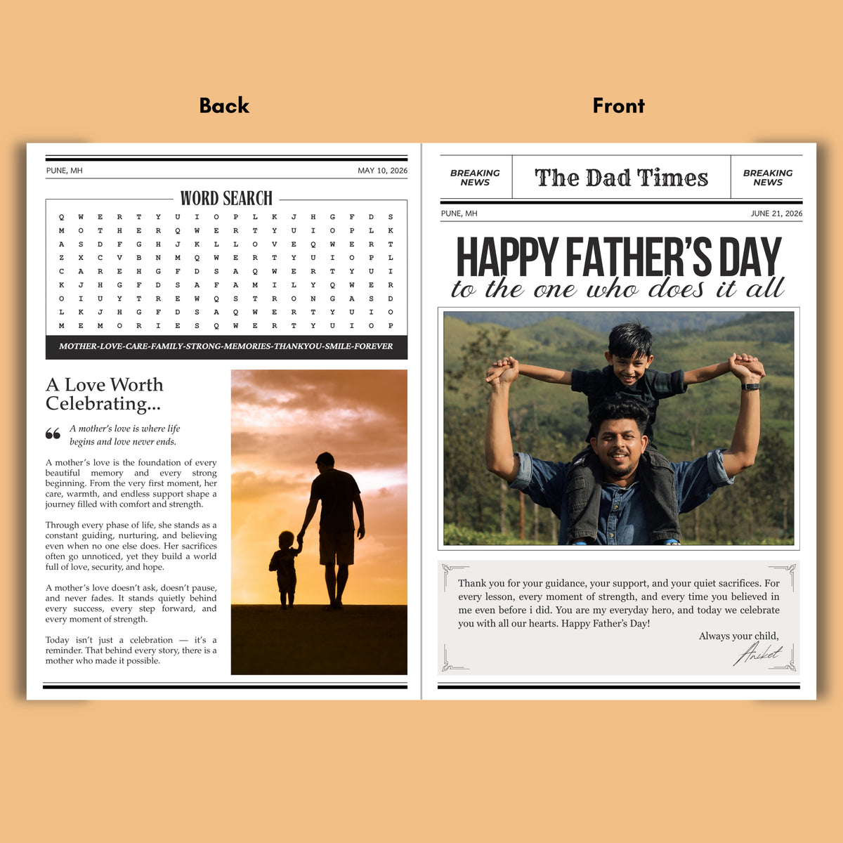 Personalised fathers-day-newspaper gift custom photo gift for dad gogirgit