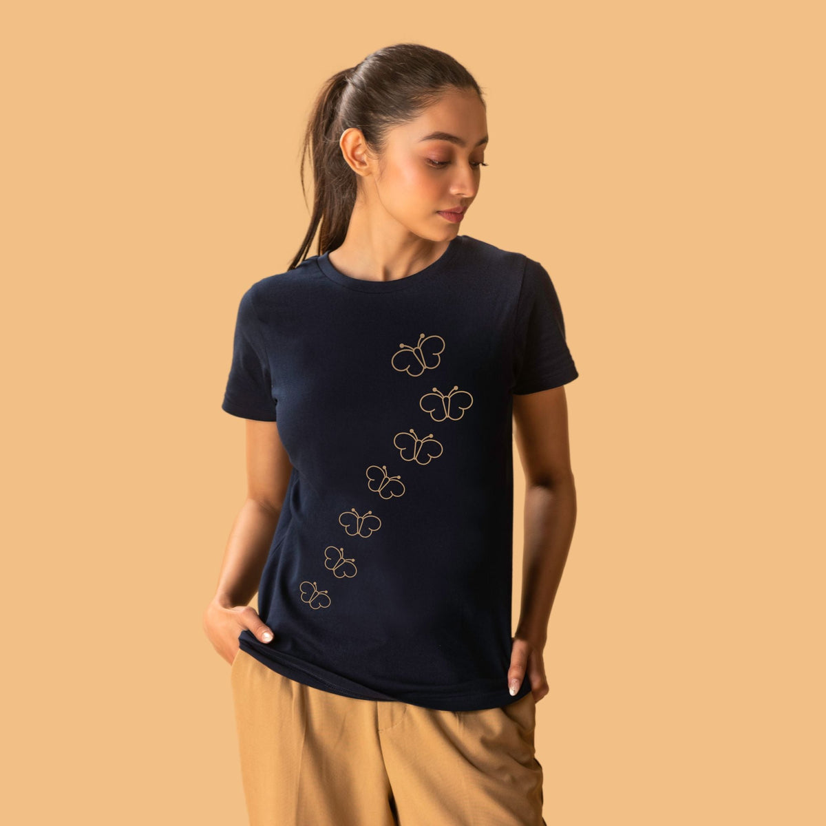 butterfly-kaleidoscope-women-s-navy-blue-t-shirt-premium-compact-cotton-gogirgit