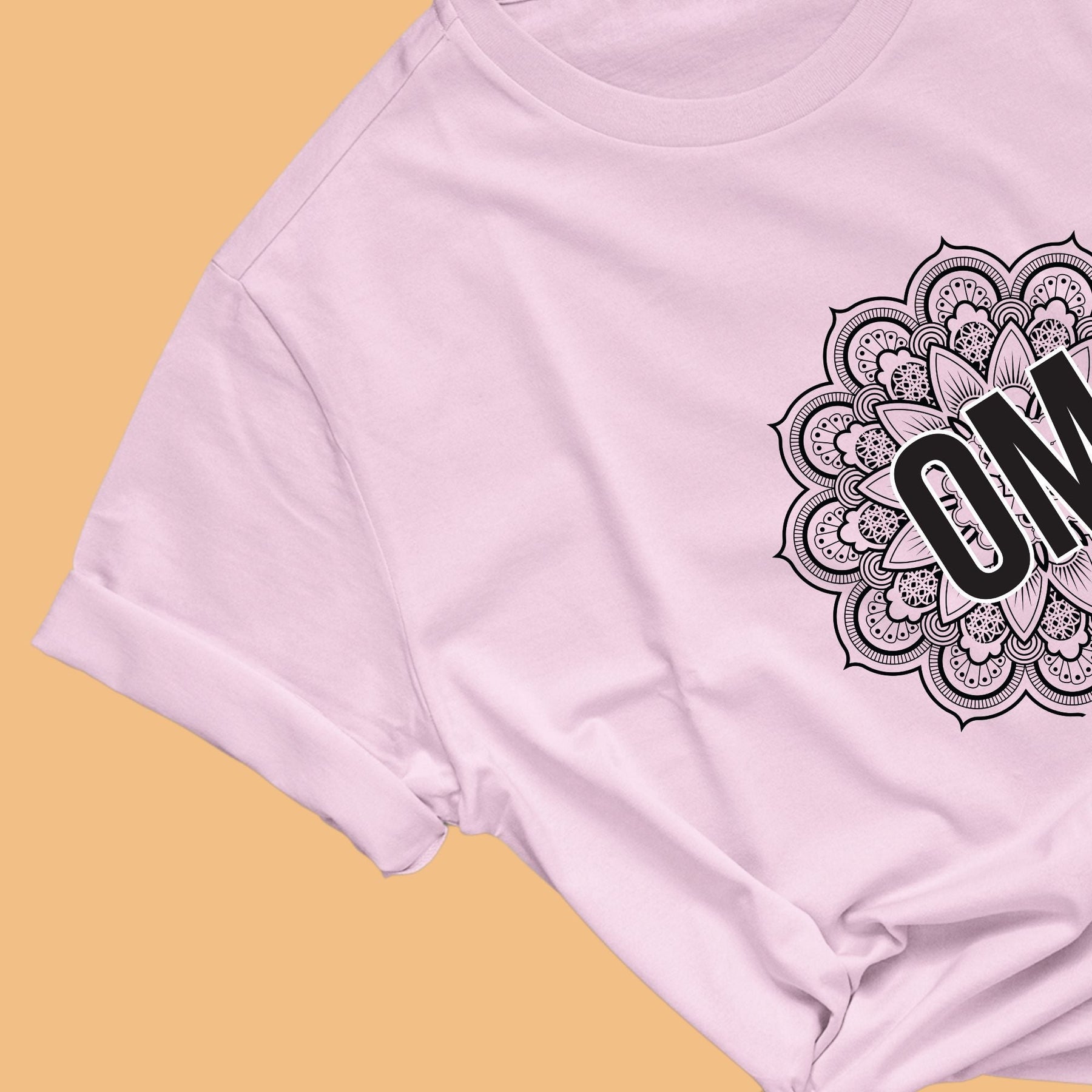 model-wearing-om-mandala-pink-cotton-yoga-tshirt-gogirgit