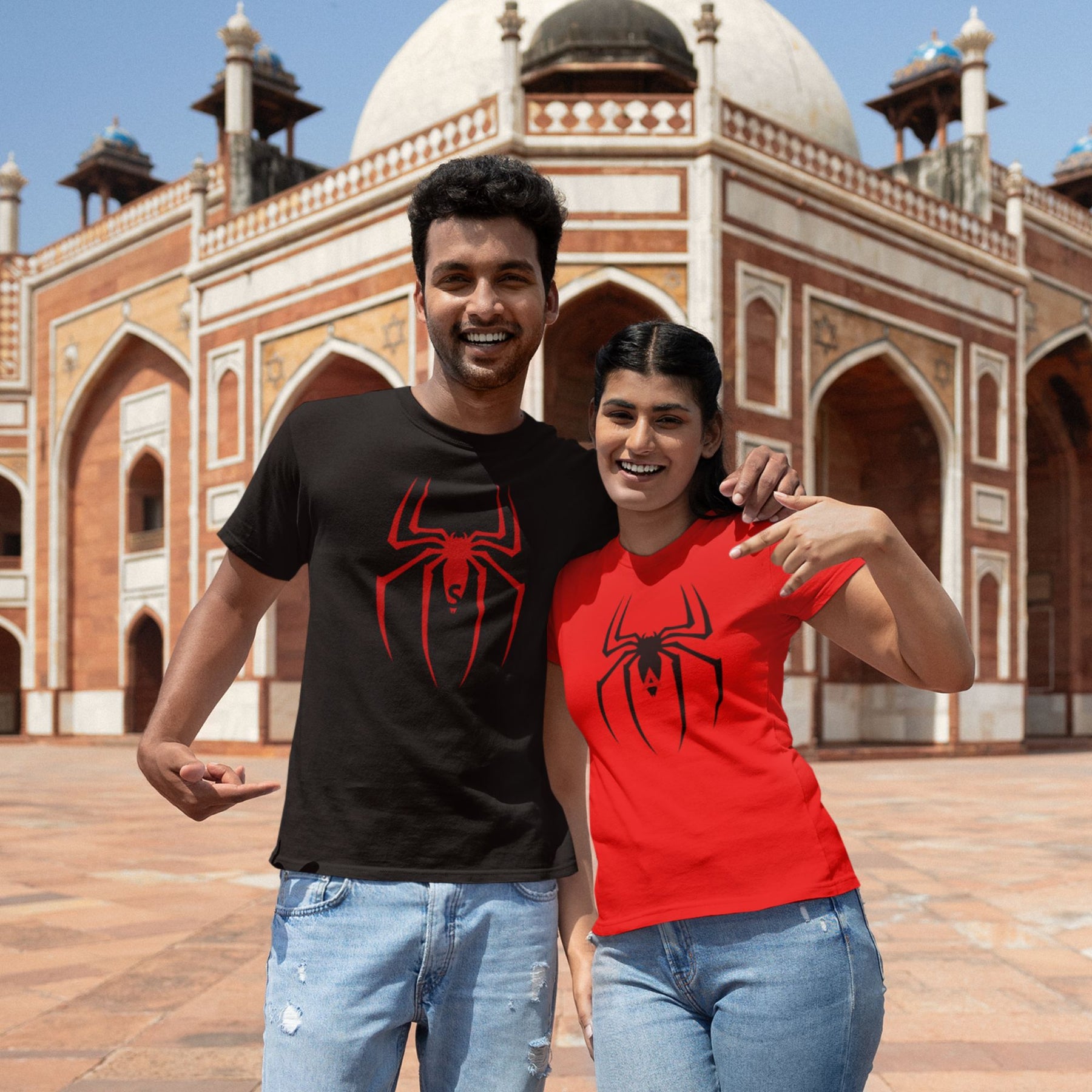 personalized-spider-initials-black-and-red-cotton-couple-tshirts-gogirgit-com