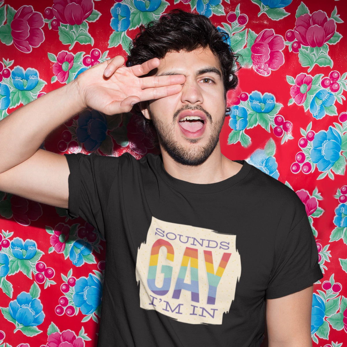 sounds-gay-black-round-neck-gay-printed-cotton-t-shirt-gogirgit #color_black