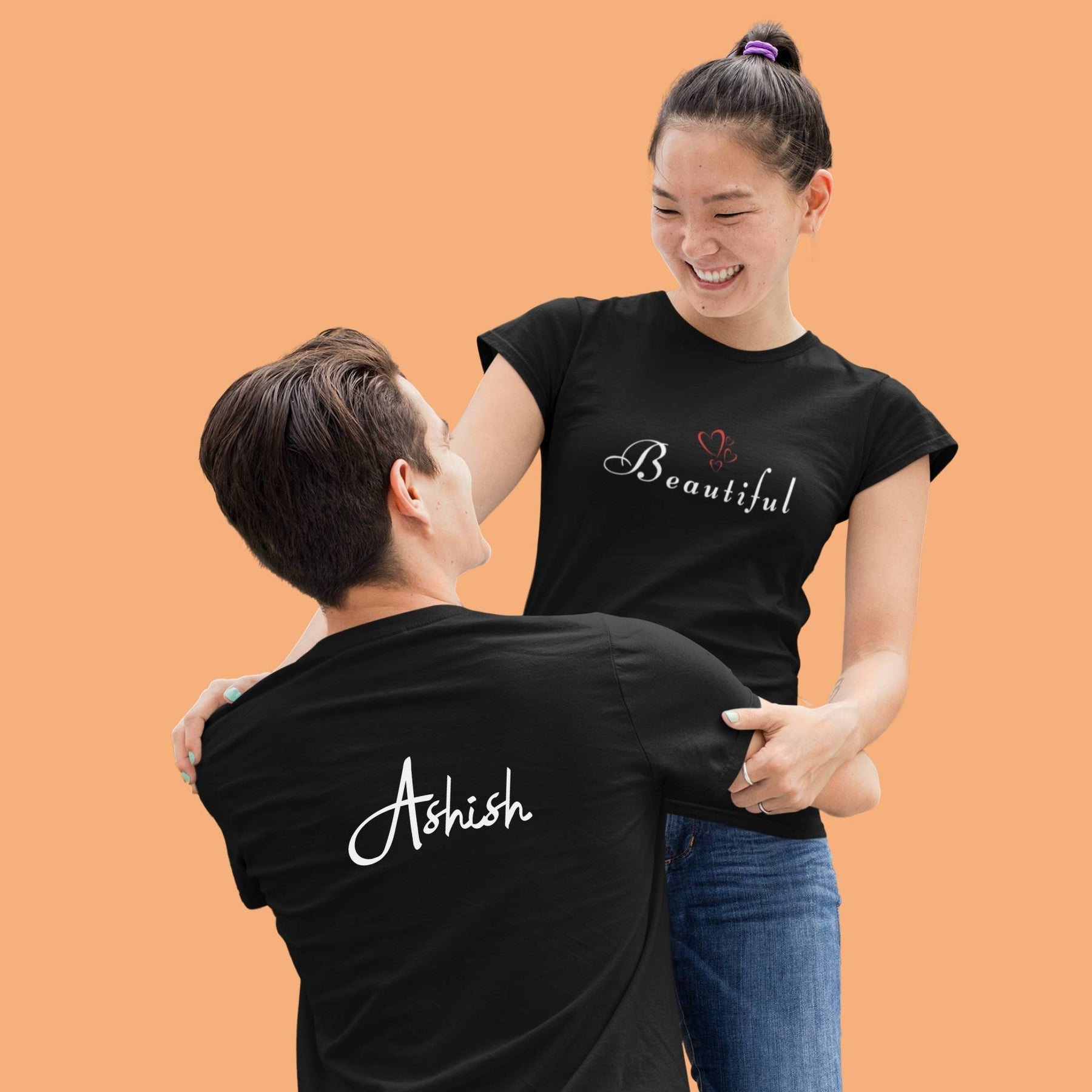 Beautiful-handsome-both-side-printed-couple-t-shirt-cotton-black-color-premium-quality-gogirgit