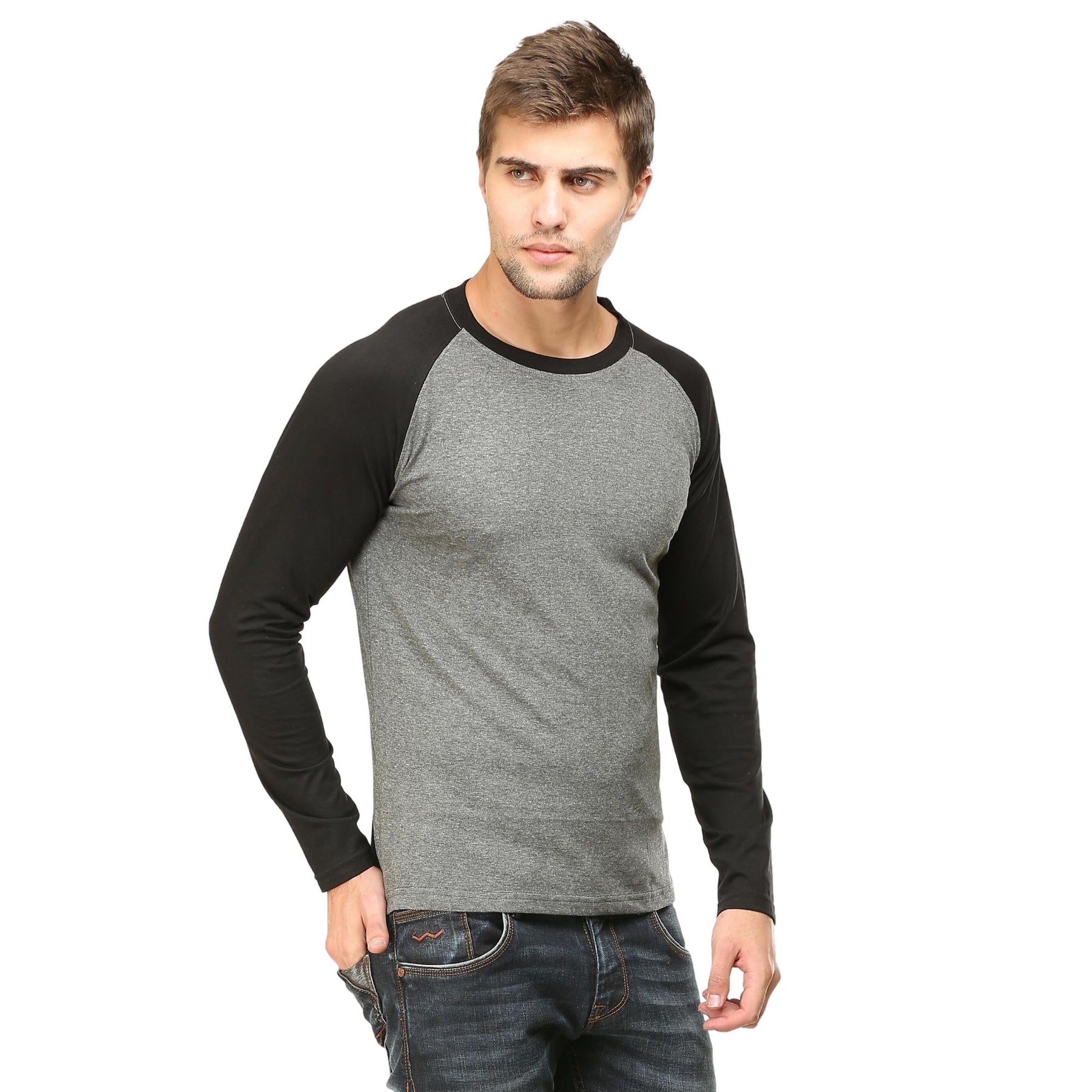 Plain Cotton Men's Raglan Pack Of 2 Combo
