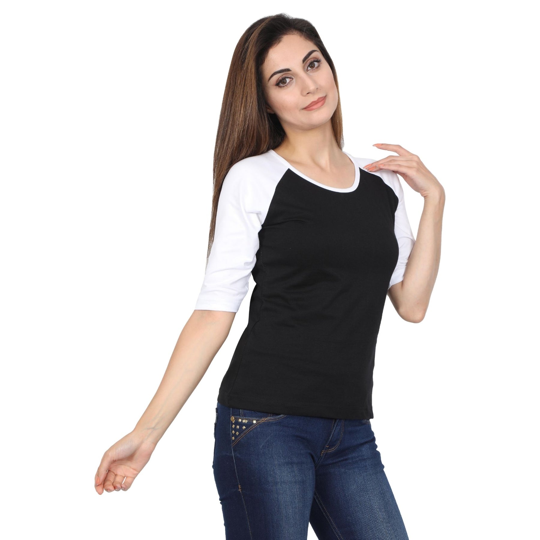 Plain Cotton Women's Raglan Pack Of 2 Combo