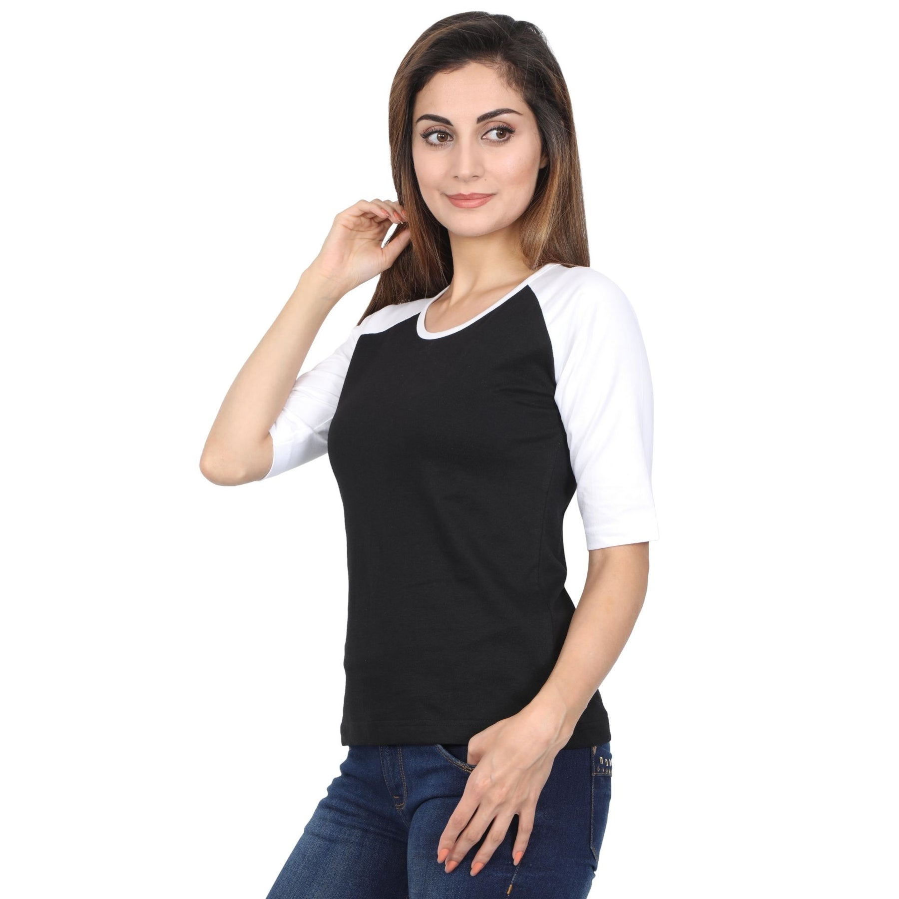 Plain Cotton Women's Raglan Pack Of 2 Combo