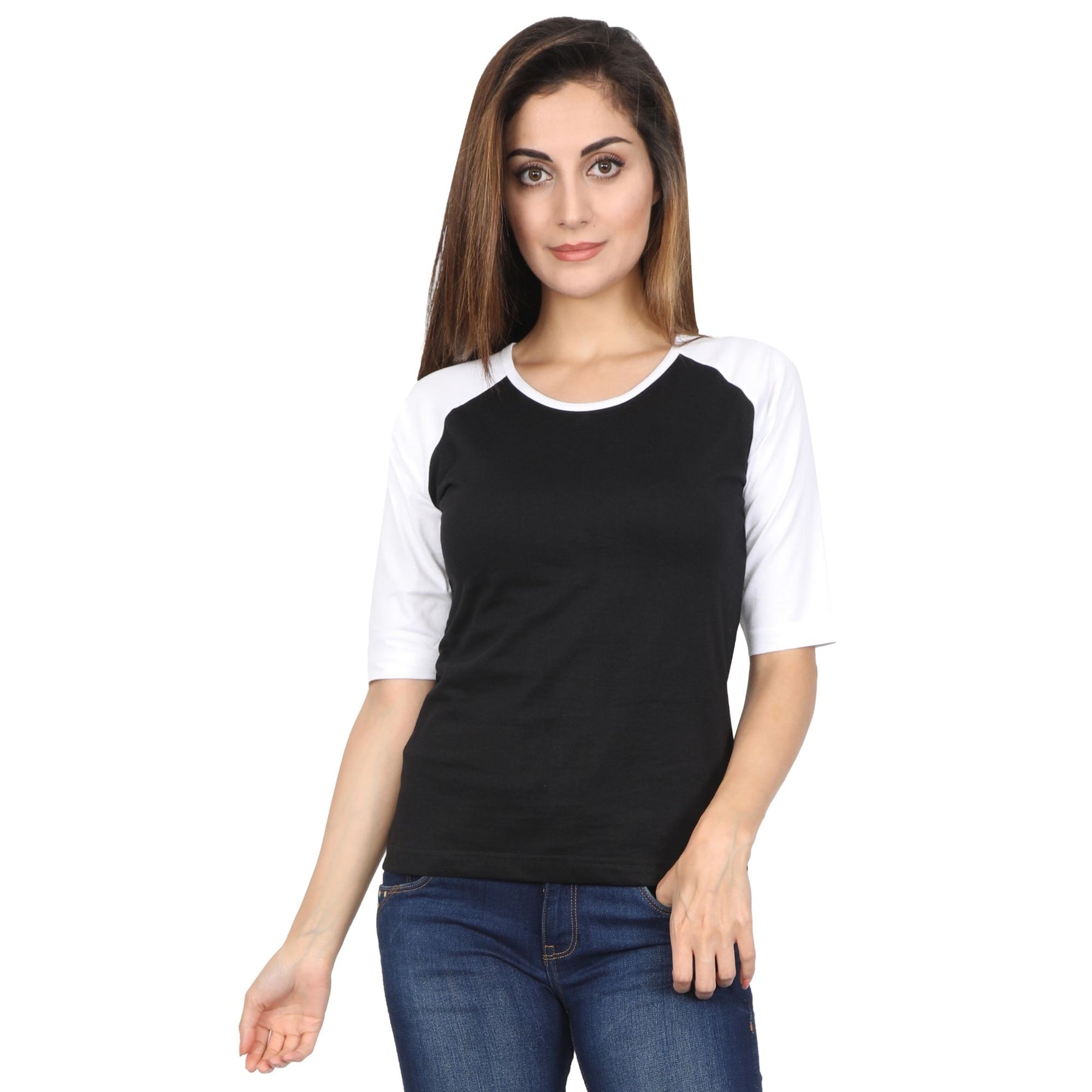Plain Cotton Women's Raglan Pack Of 2 Combo