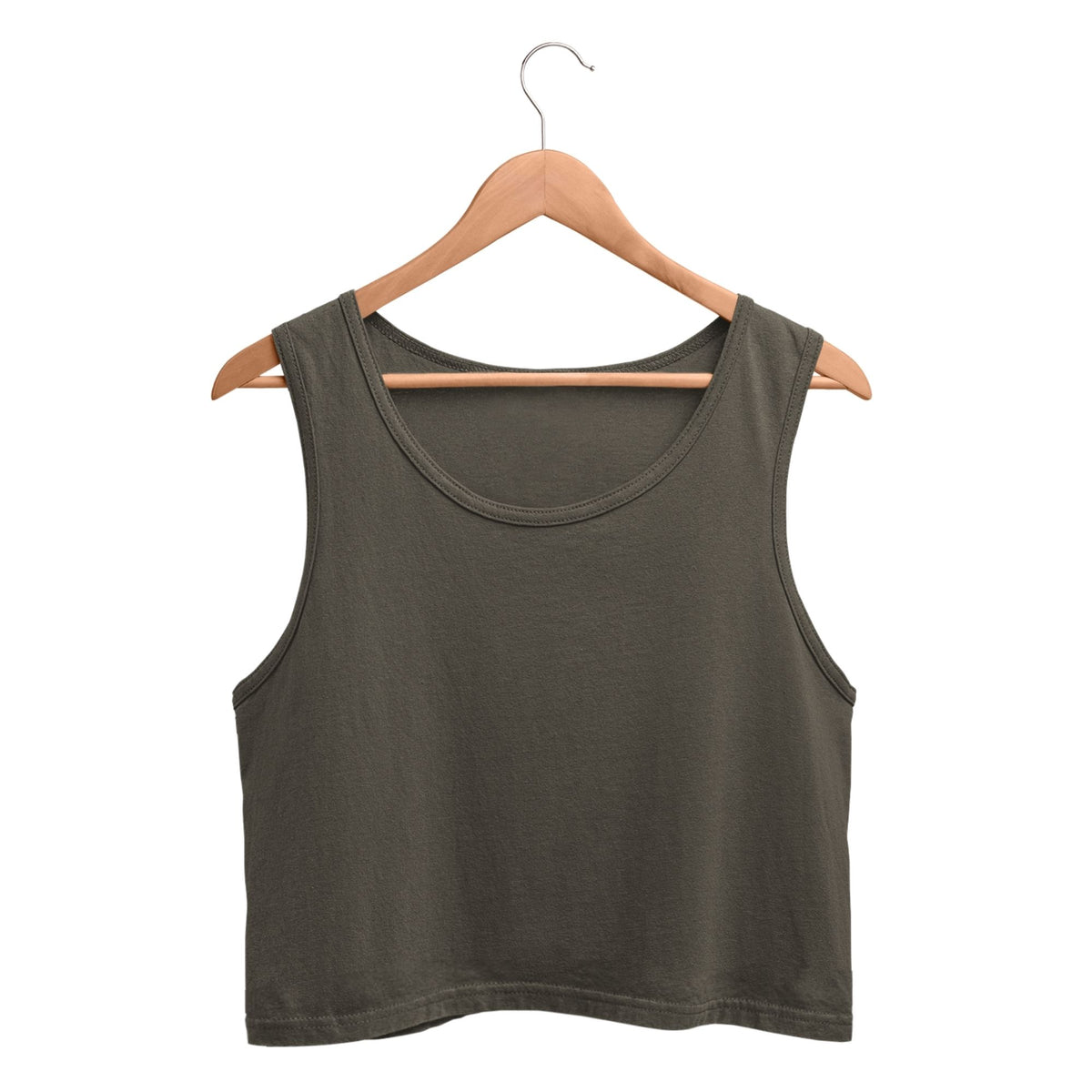 Plain-cotton-women-s-roundneck-olive-green-crop-tank-gogirgit #Color_Olive green