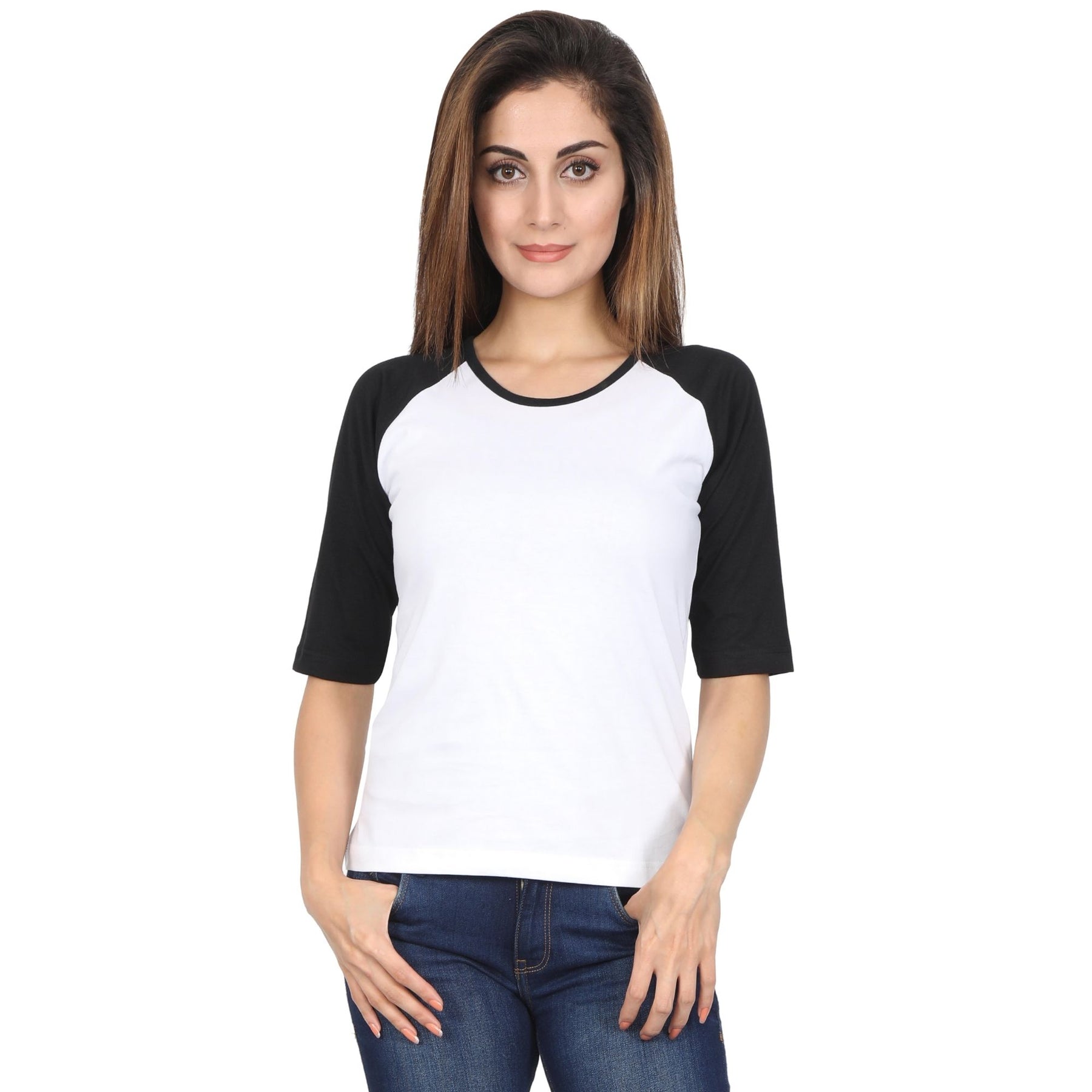 Plain Cotton Women's Raglan Pack Of 2 Combo