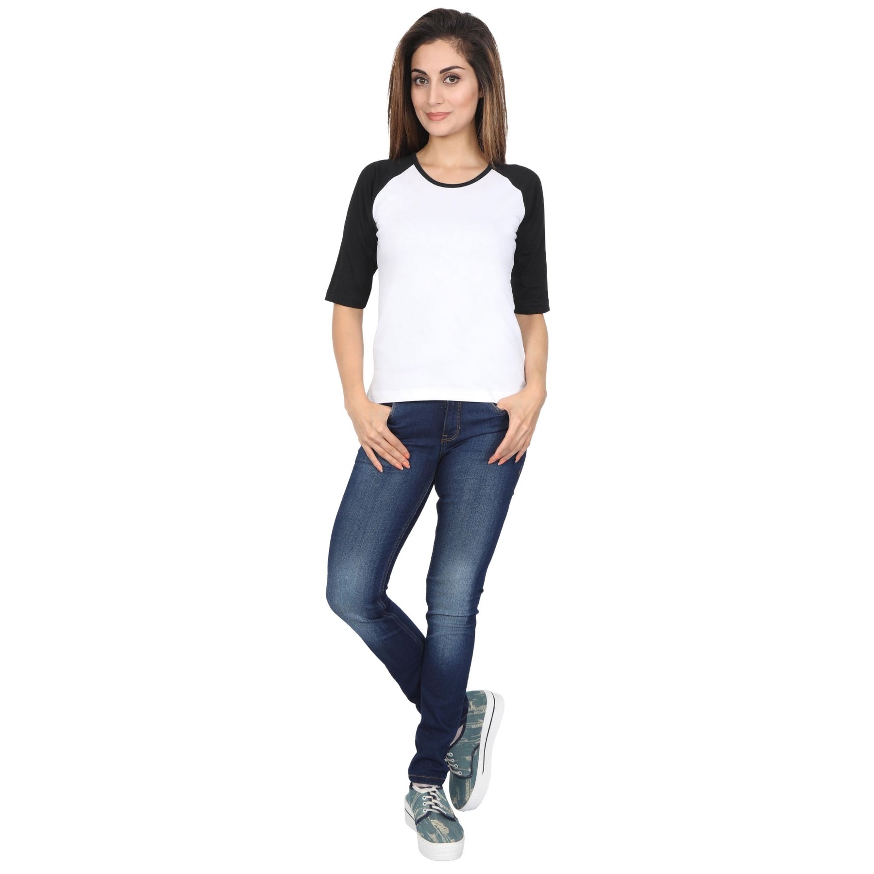 Plain Cotton Women's Raglan Pack Of 2 Combo