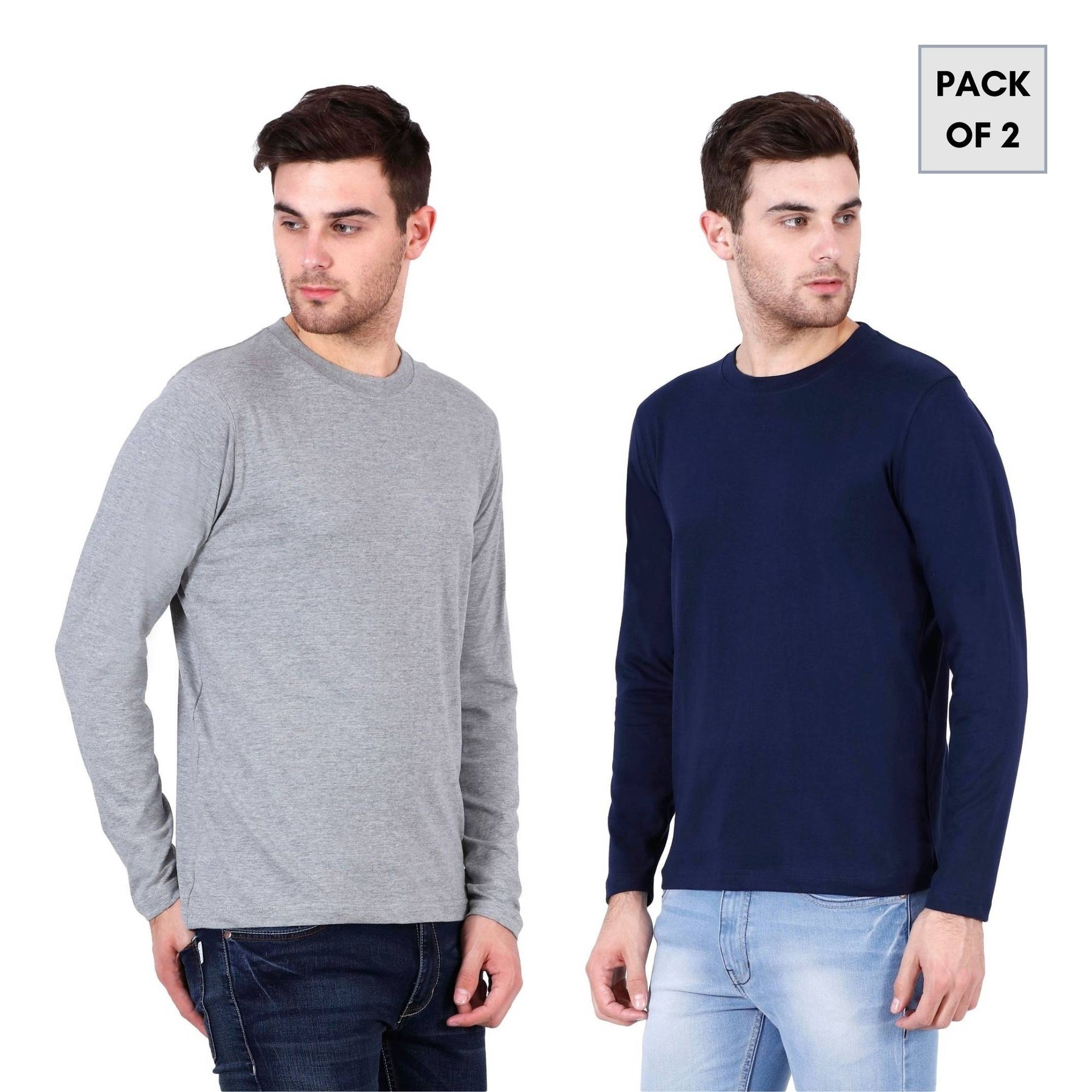 Plain Cotton Men's Full Sleeves t-shirts Pack Of 2 Combo