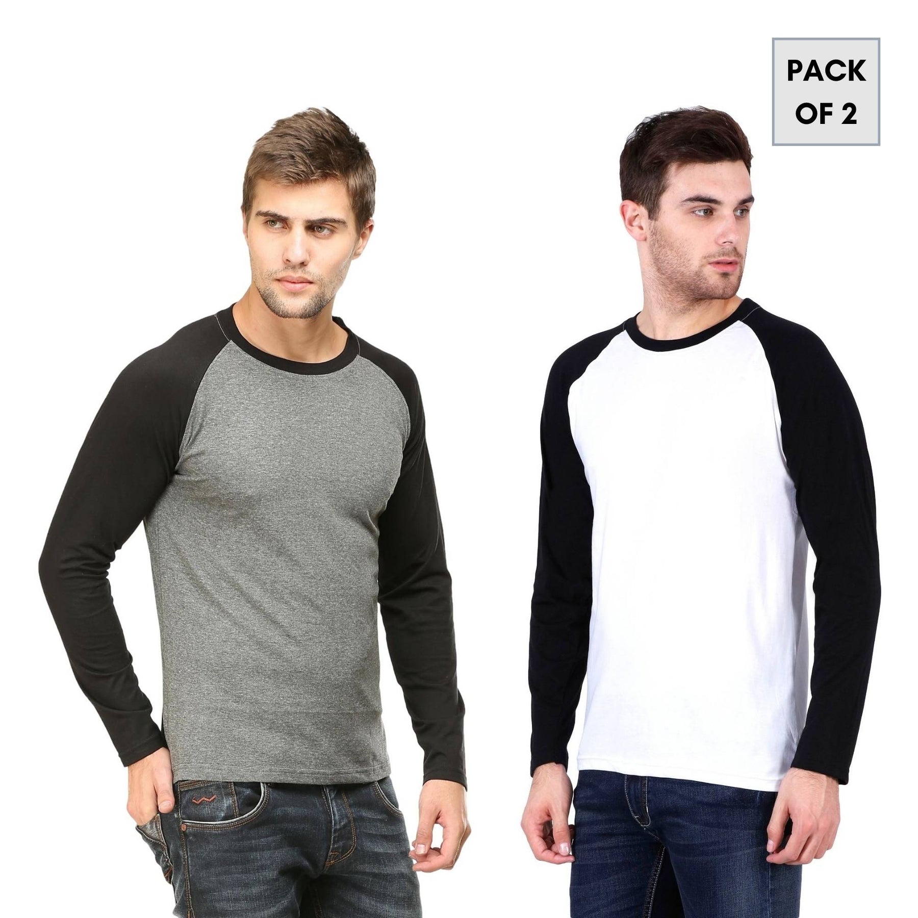 Plain Cotton Men's Raglan Pack Of 2 Combo