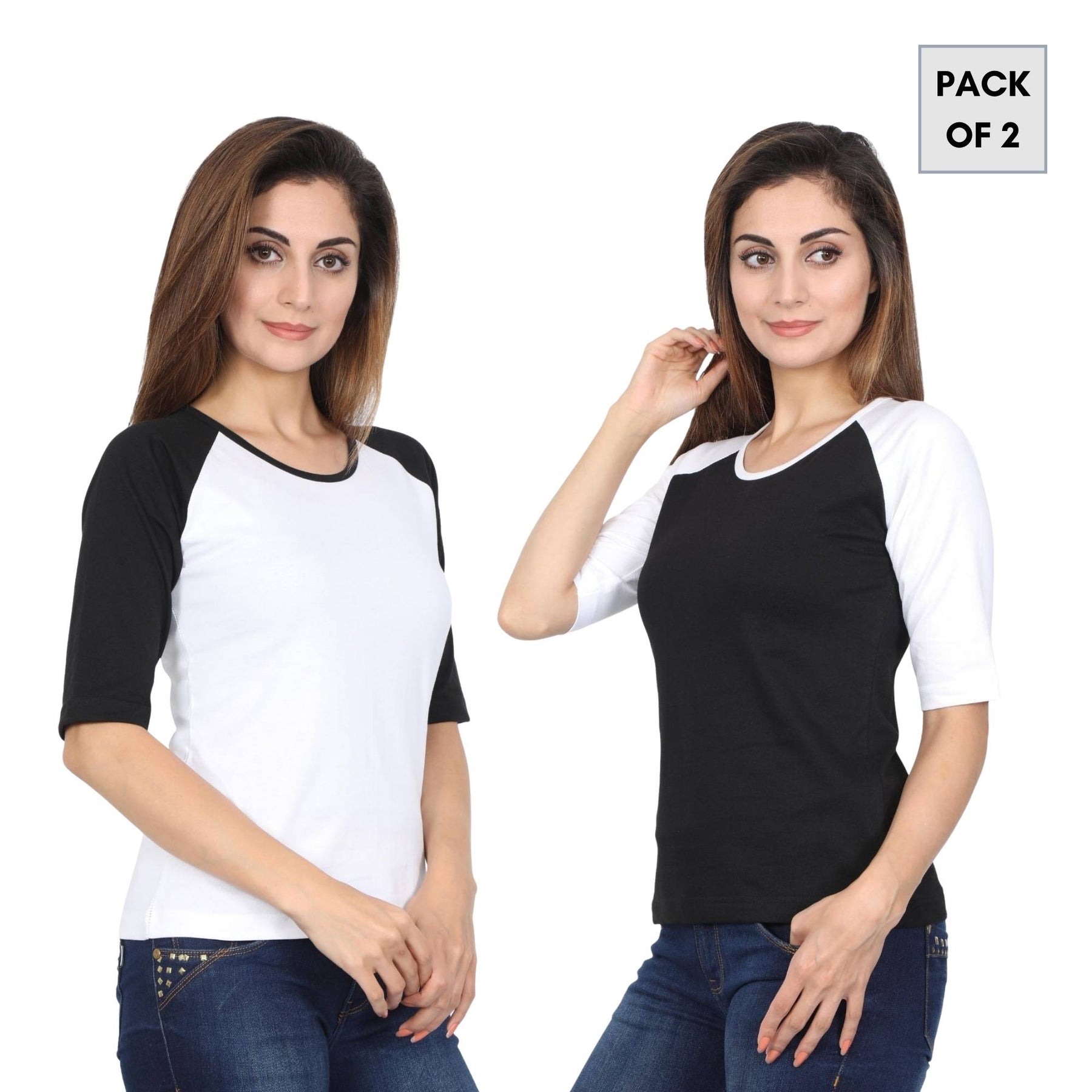 Plain Cotton Women's Raglan Pack Of 2 Combo
