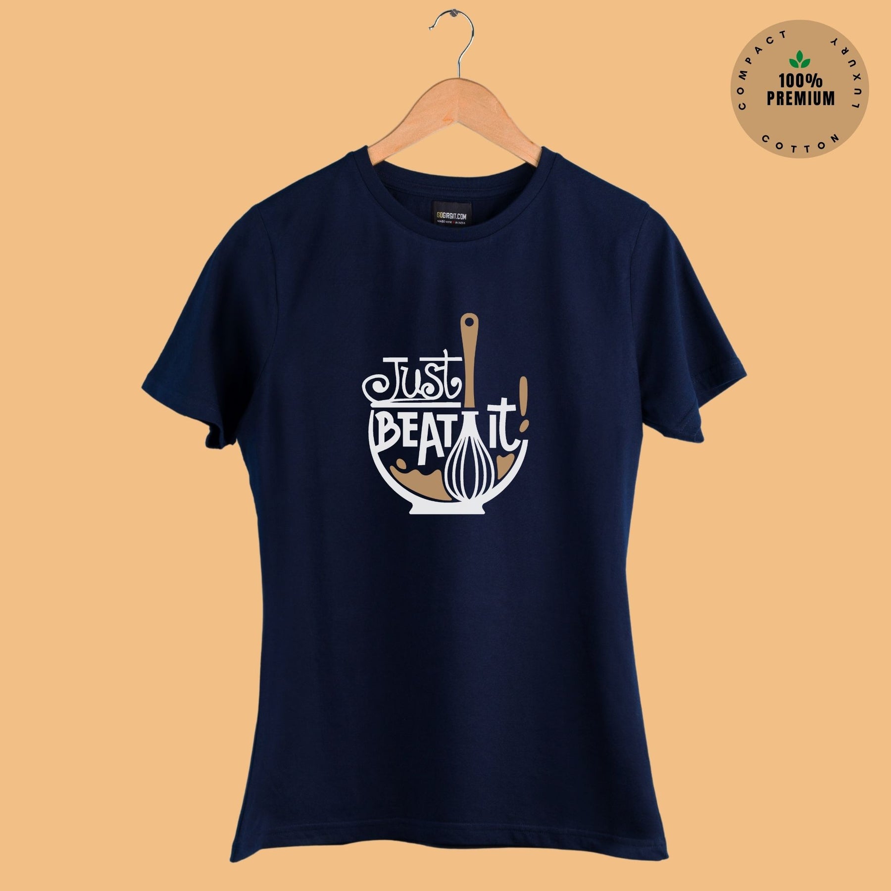 Printed-premium-cotton-women-s-round-neck-just-beat-it-navy-blue-half-sleeve-t-shirt-gogirgit