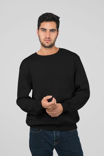 Crew-Neck-SWEATSHIRT-PLAIN-SOLID-BLACK-WINTERWEAR-UNISEX