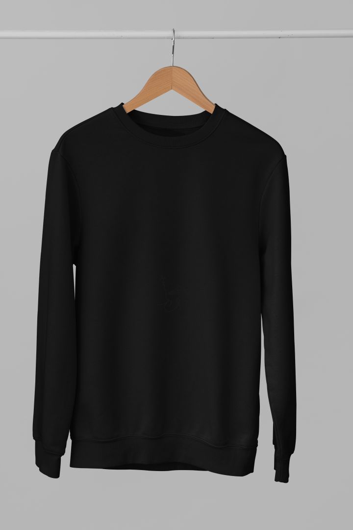 Women Black Solid Round Neck Sweatshirt