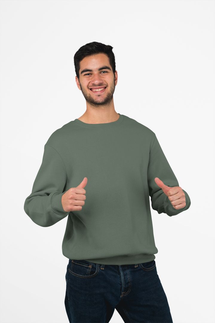 Round-Neck-SWEATSHIRT-PLAIN-SOLID-olive-green-WINTERWEAR-UNISEX