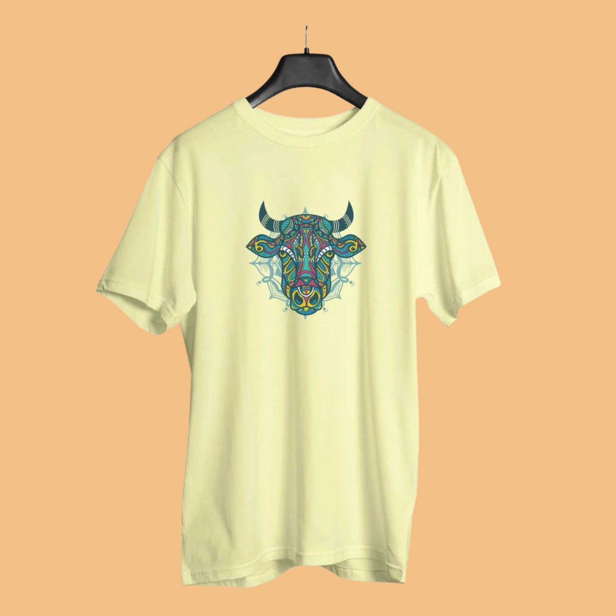 bull-mandala-men-s-yoga-half-sleeve-tshirt-butter-yellow-gogirgit-100-percent-cotton