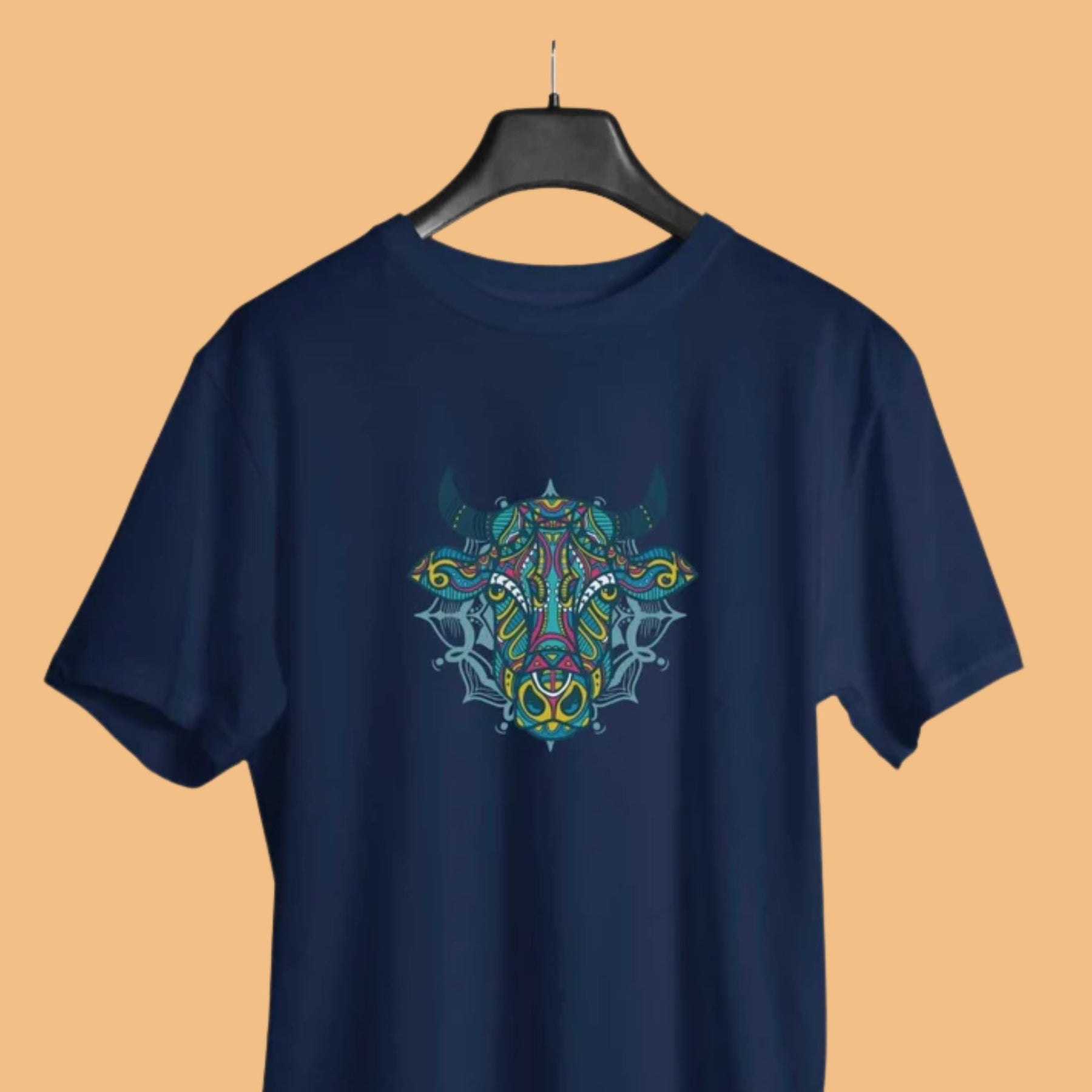 bull-mandala-men-s-yoga-half-sleeve-tshirt-navy-blue-gogirgit-100-percent-cotton