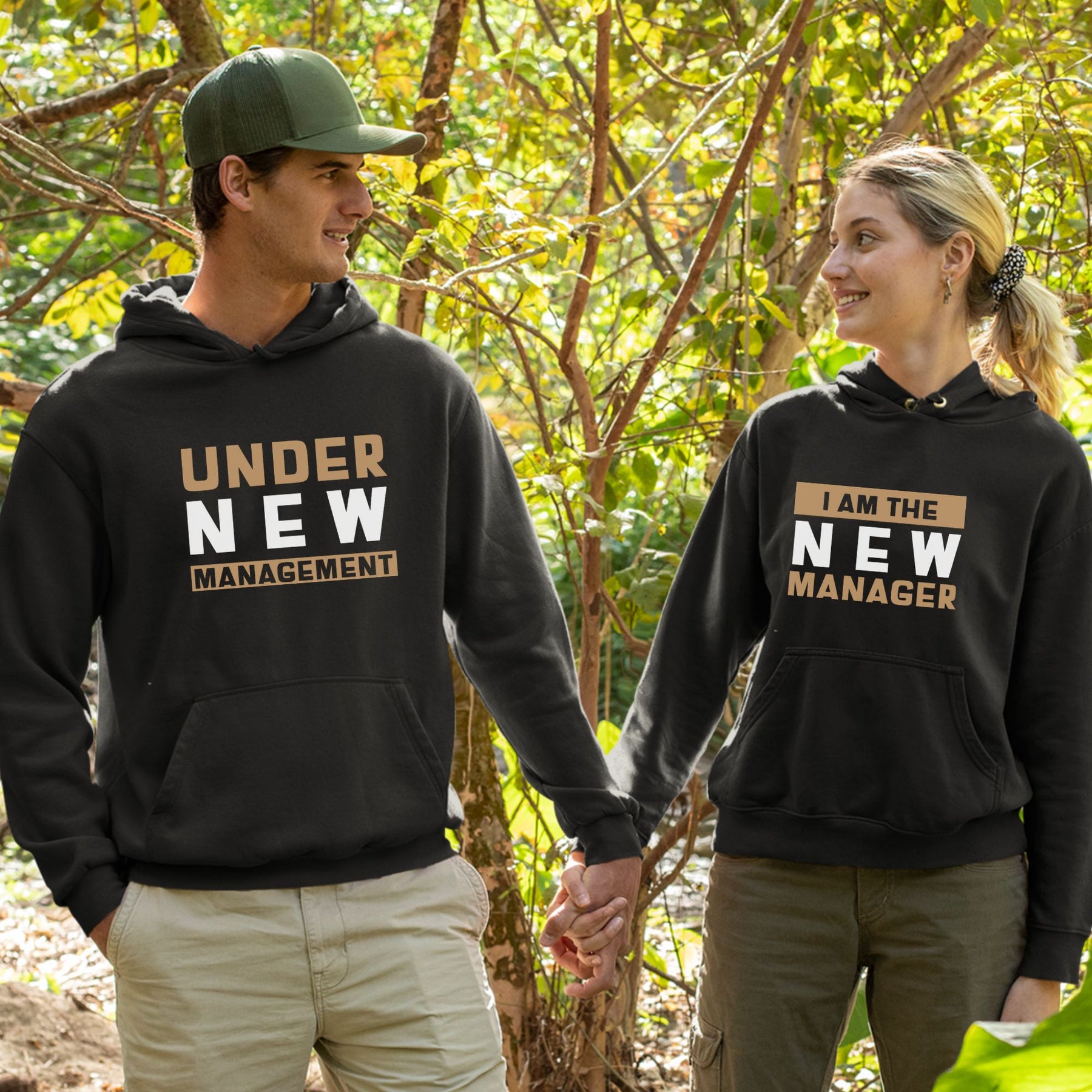 Under New Management Black Couple Hoodies