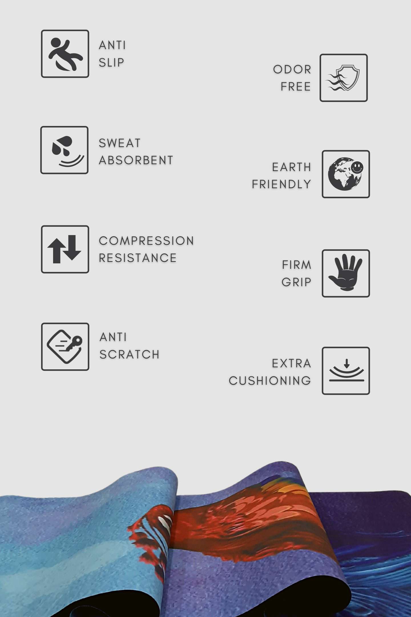 Microfibre Suede Peacock Print Natural Rubber 5MM Yoga Mat