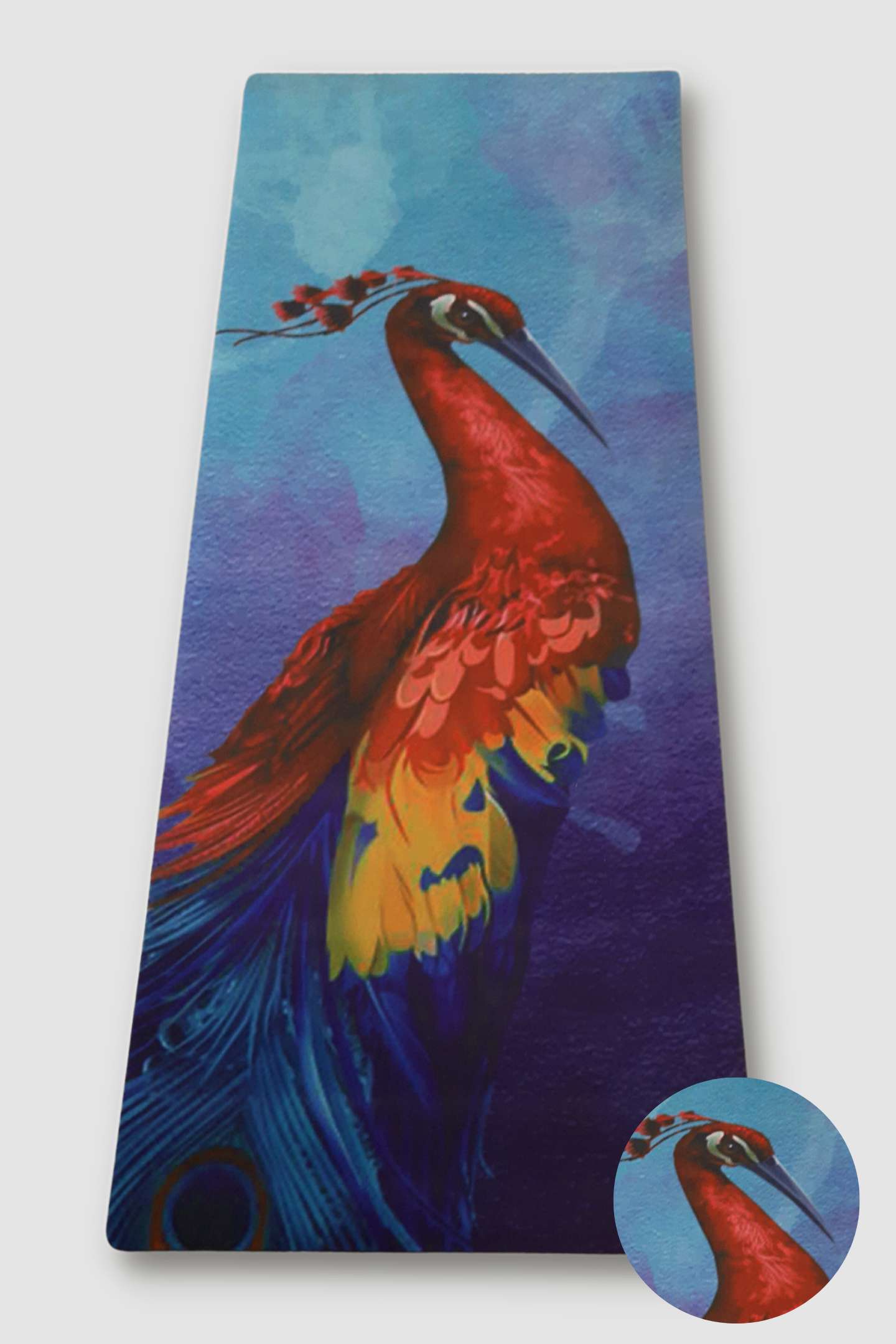 Microfibre Suede Peacock Print Natural Rubber 5MM Yoga Mat