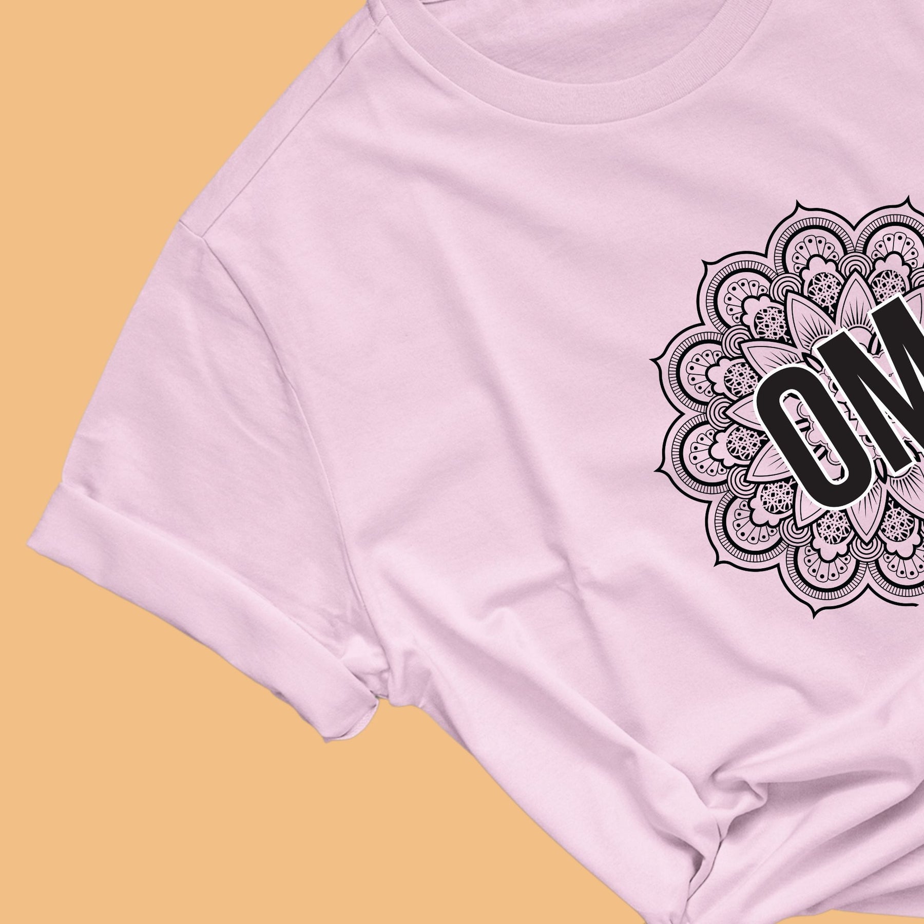 model-wearing-om-mandala-pink-cotton-yoga-tshirt-gogirgit