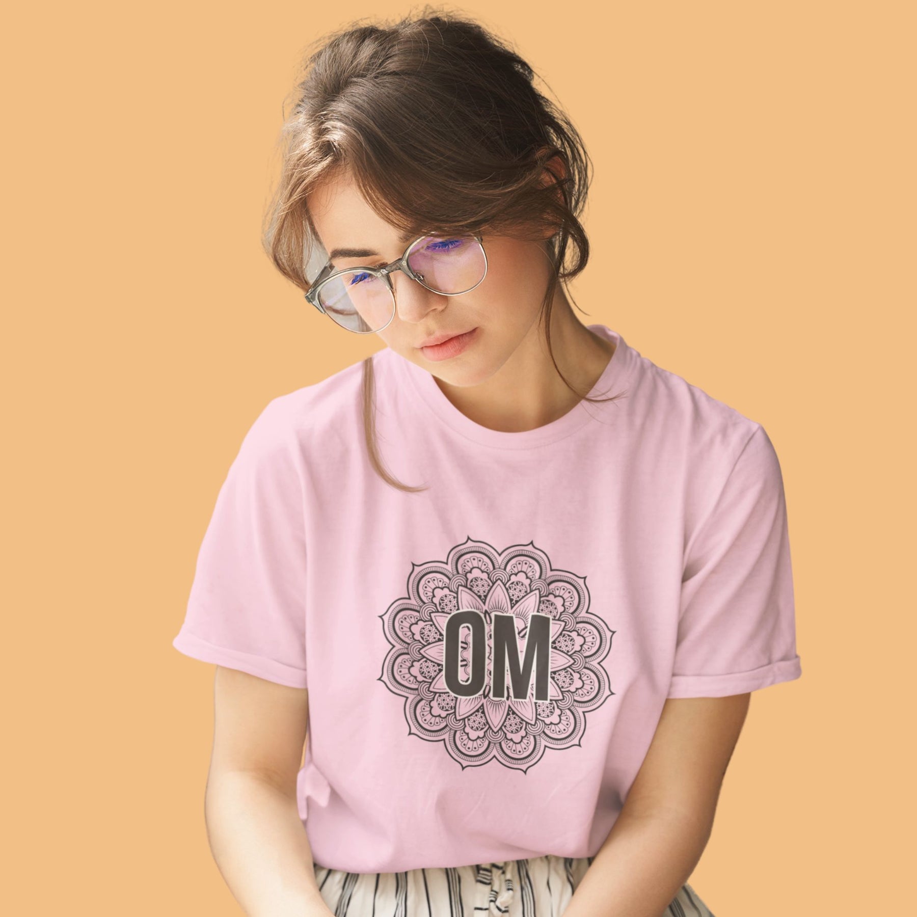 model-wearing-om-mandala-pink-cotton-yoga-tshirt-gogirgit_2