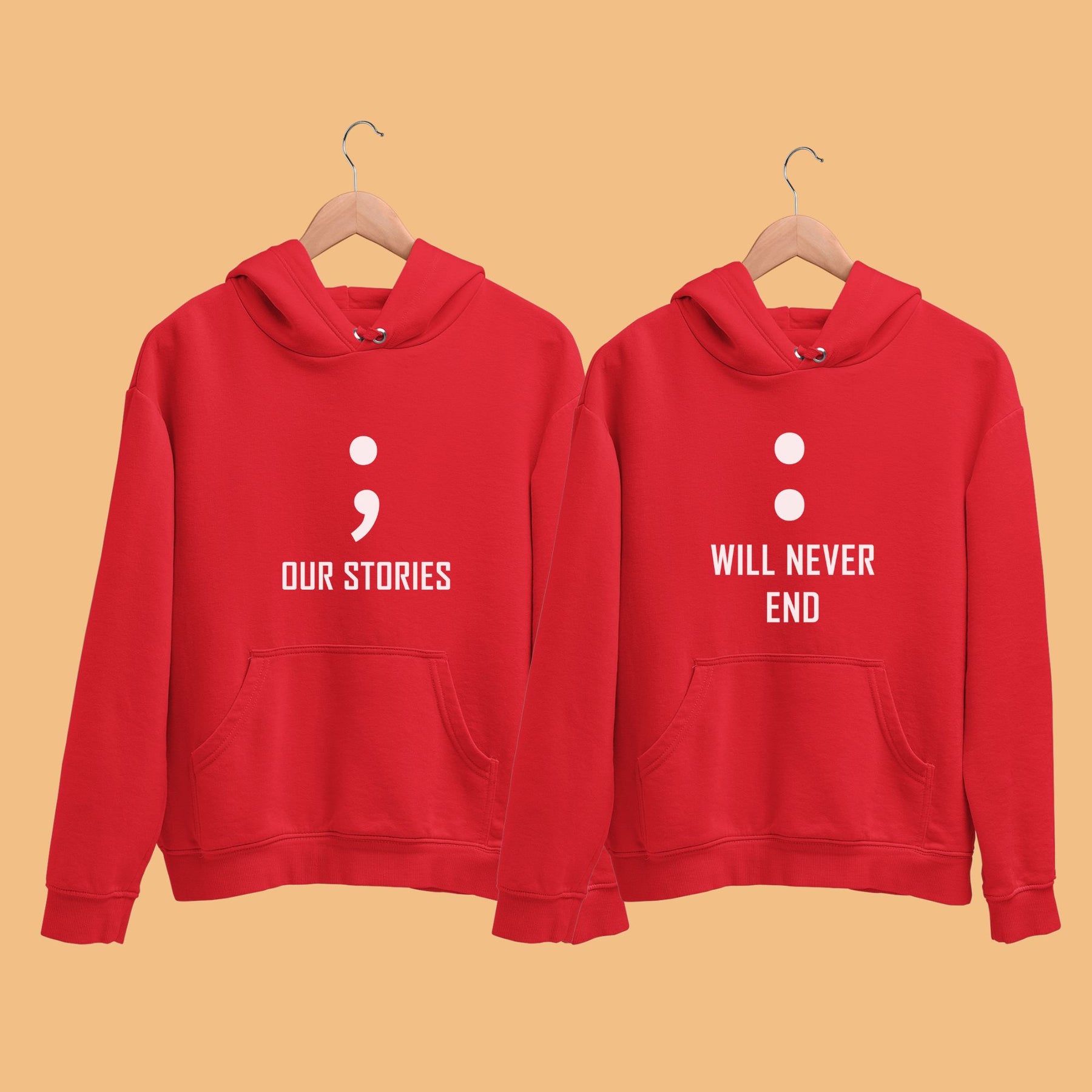 Our Stories Will Never End Red Couple Hoodies