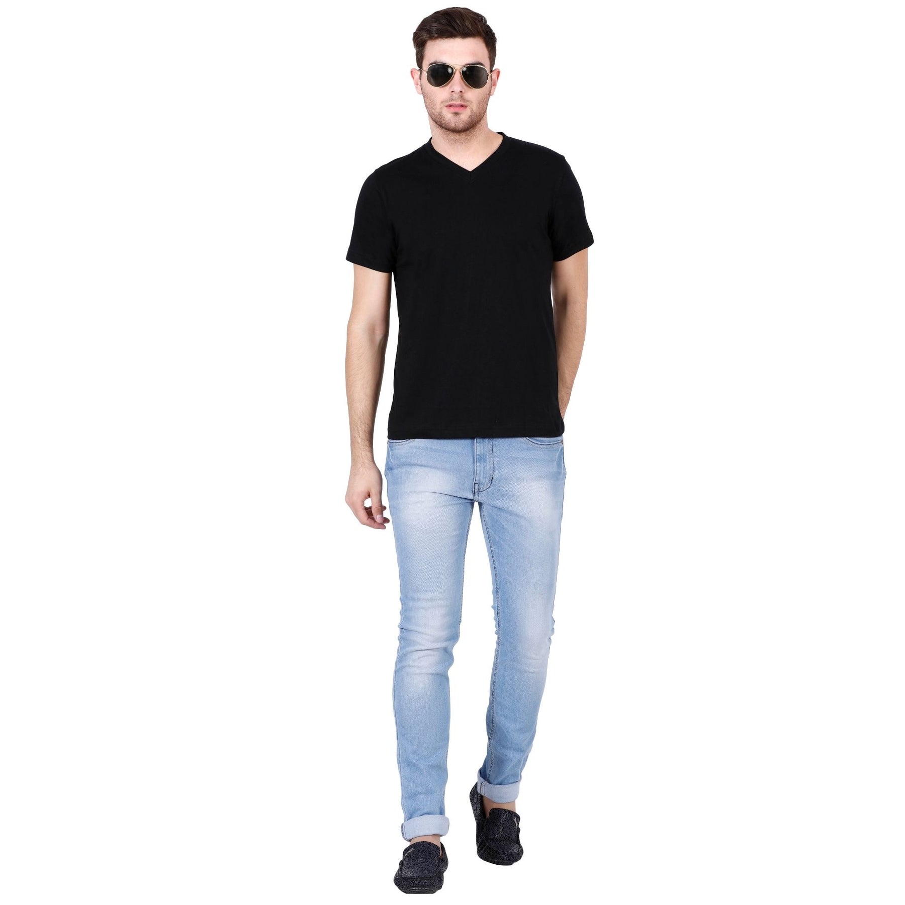 Plain Cotton Men's V Neck T-shirt Pack Of 2 Combo