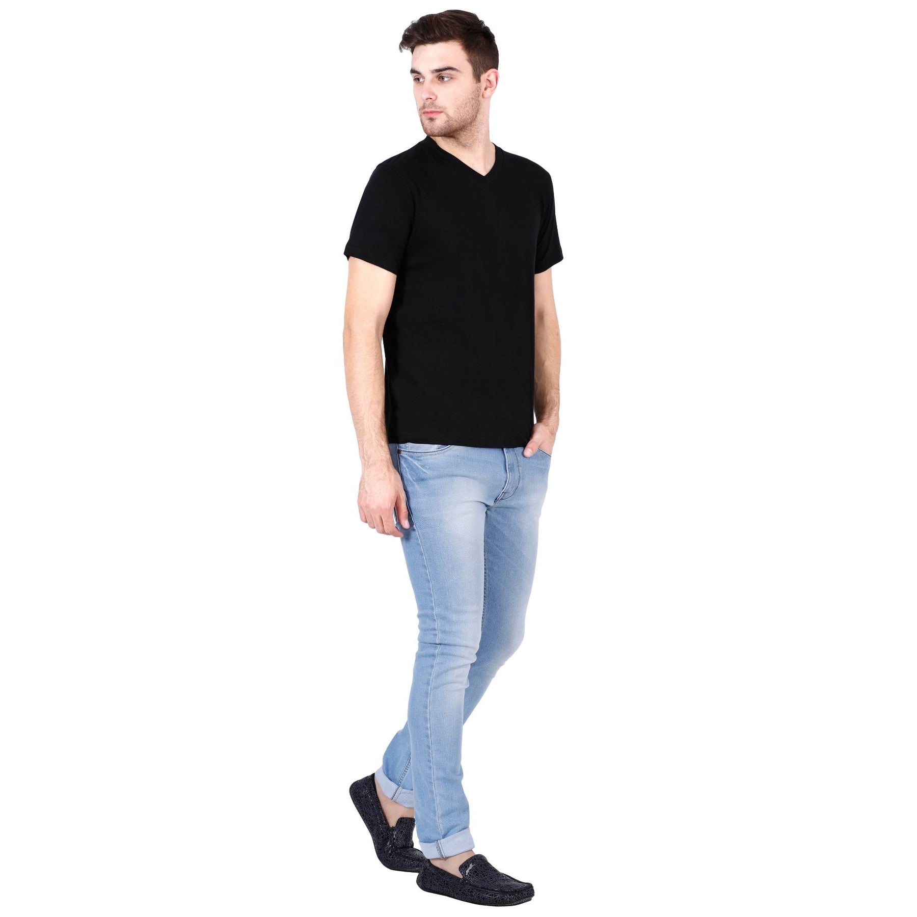 Plain Cotton Men's V Neck T-shirt Pack Of 2 Combo