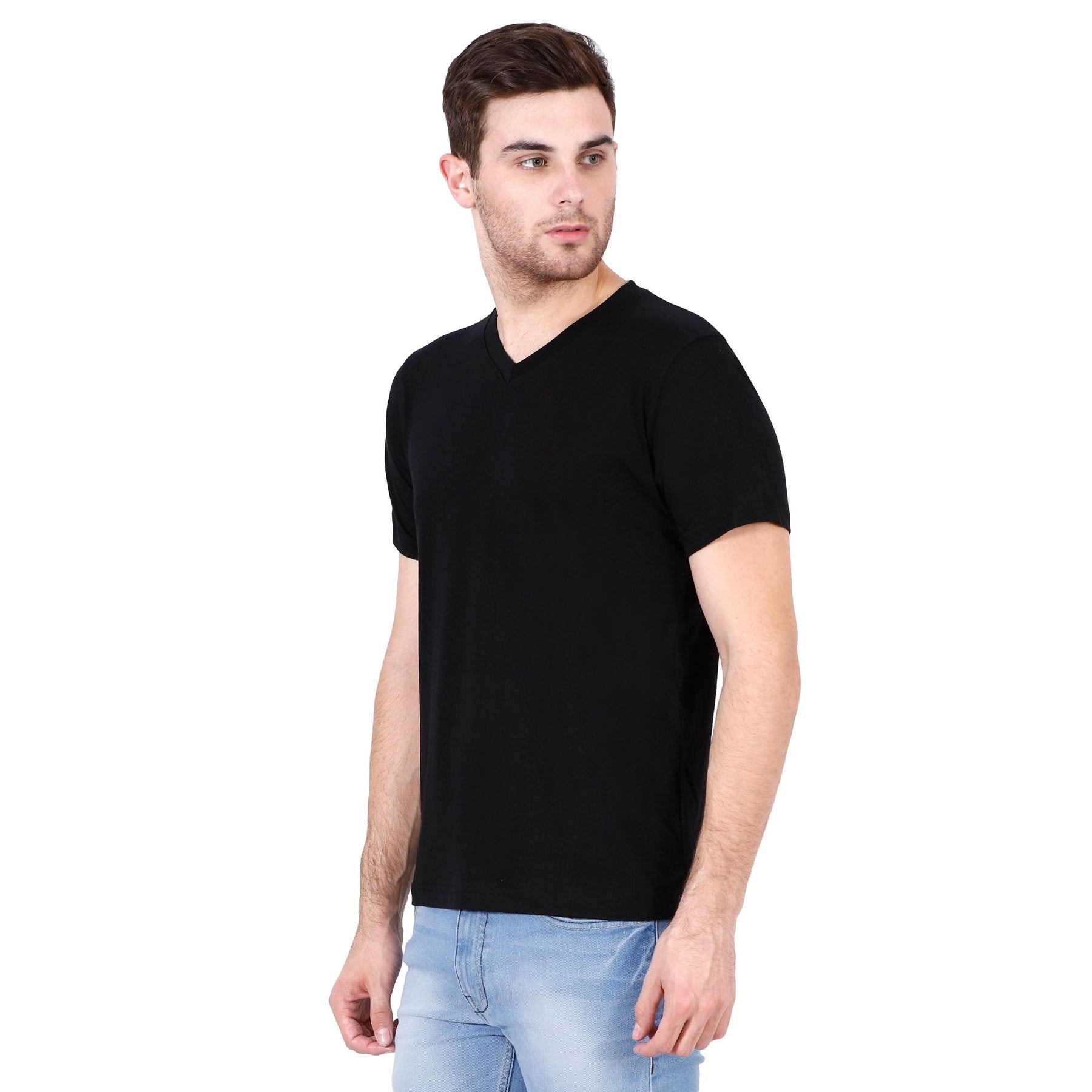 Plain Cotton Men's V Neck T-shirt Pack Of 2 Combo