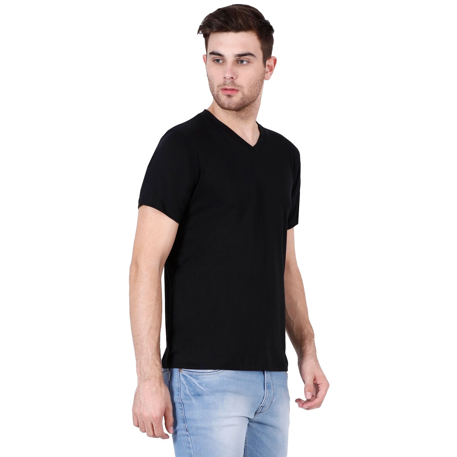 Plain Cotton Men's V Neck T-shirt Pack Of 2 Combo