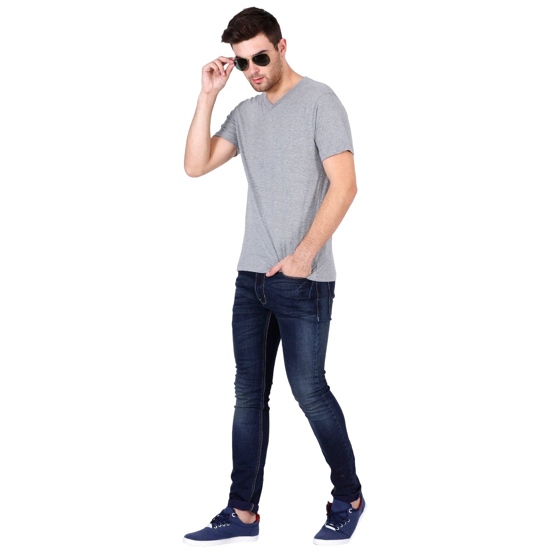 Plain Cotton Men's V Neck T-shirt Pack Of 2 Combo