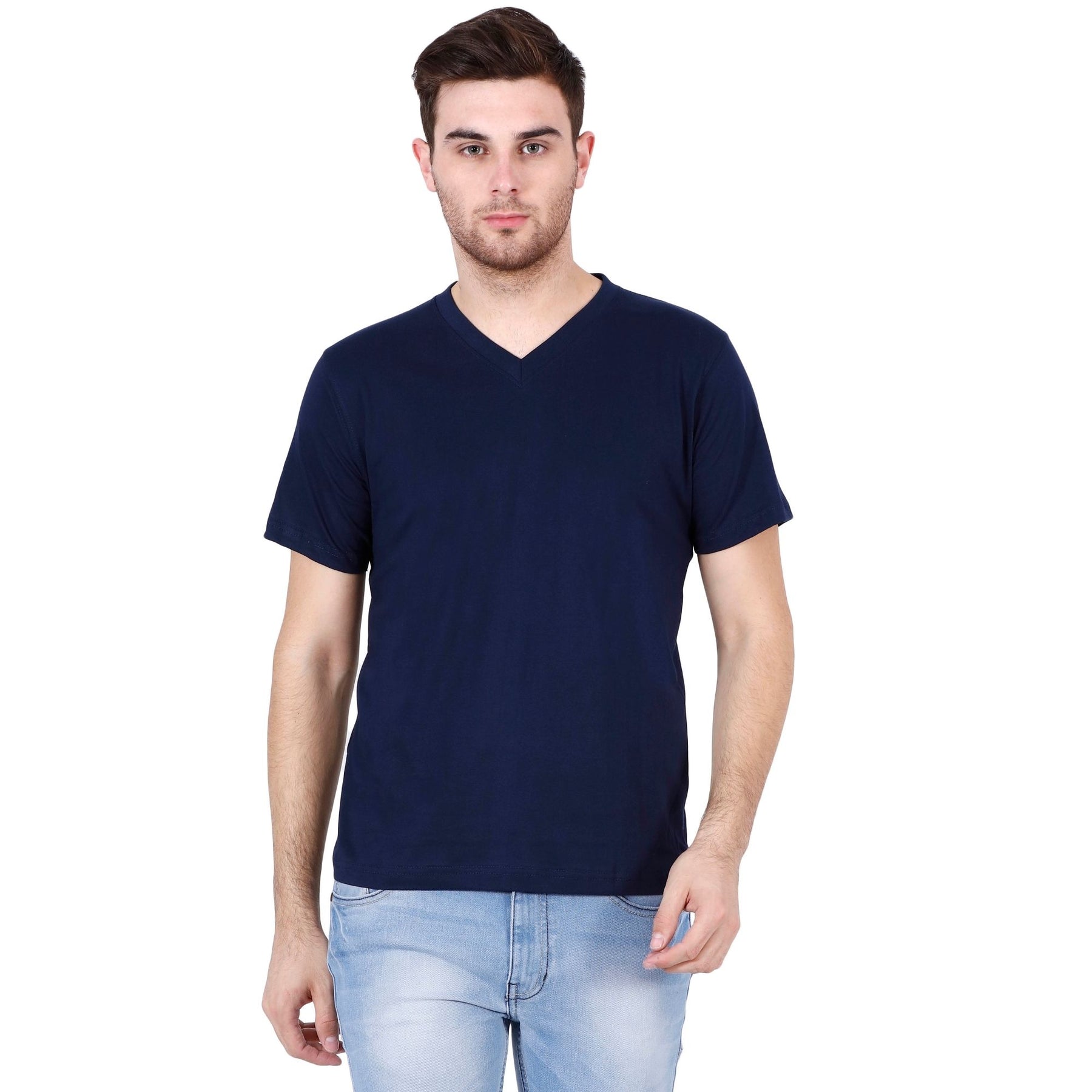 Plain Cotton Men's V Neck T-shirt Pack Of 2 Combo