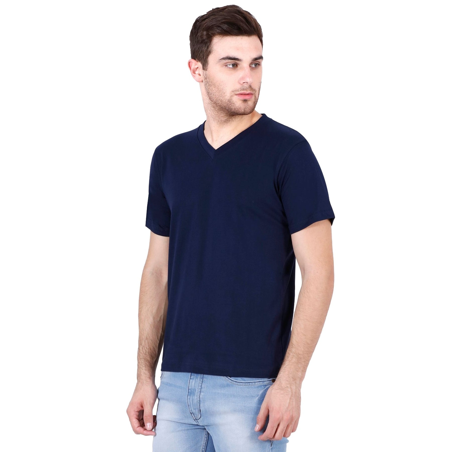 Plain Cotton Men's V Neck T-shirt Pack Of 2 Combo