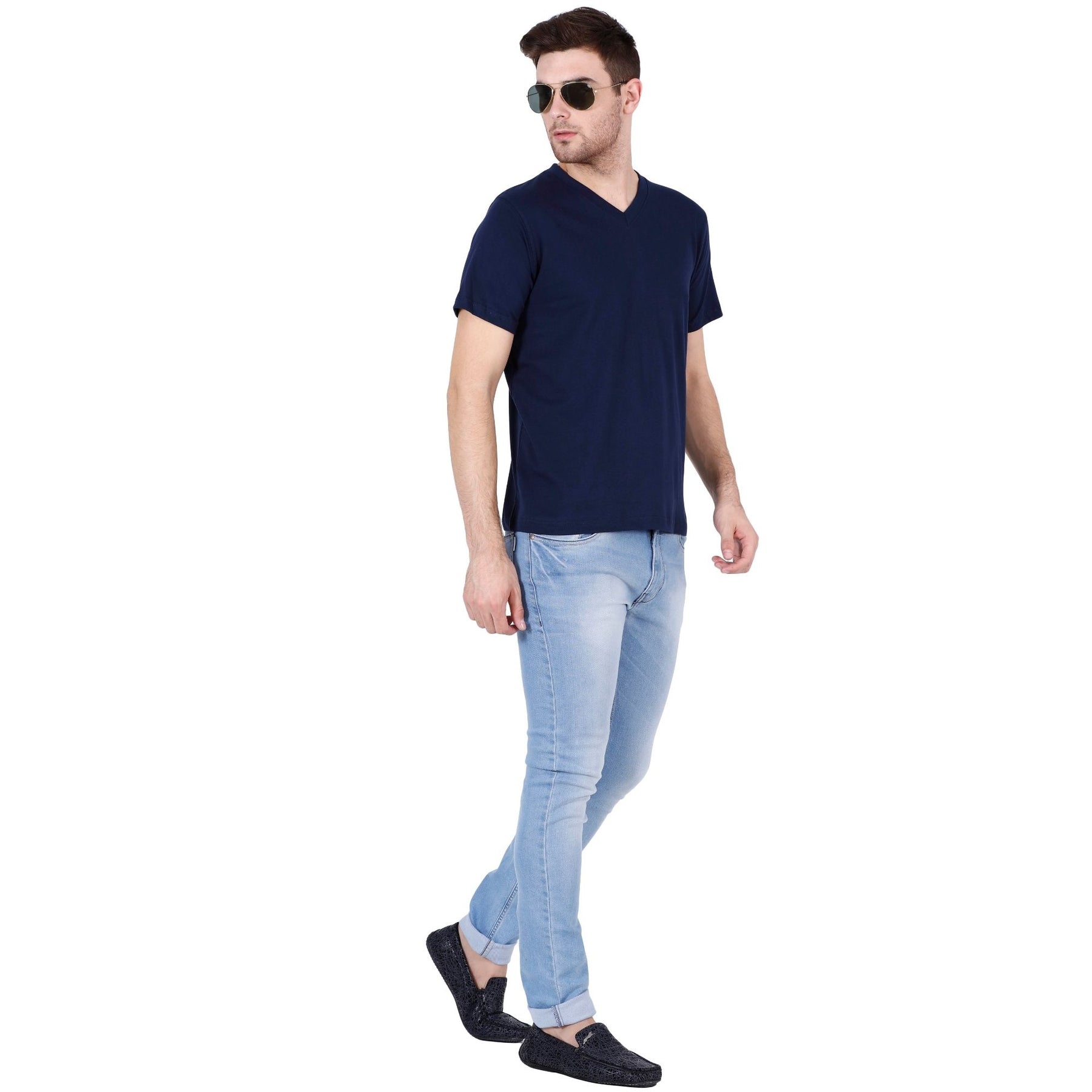 Plain Cotton Men's V Neck T-shirt Pack Of 2 Combo