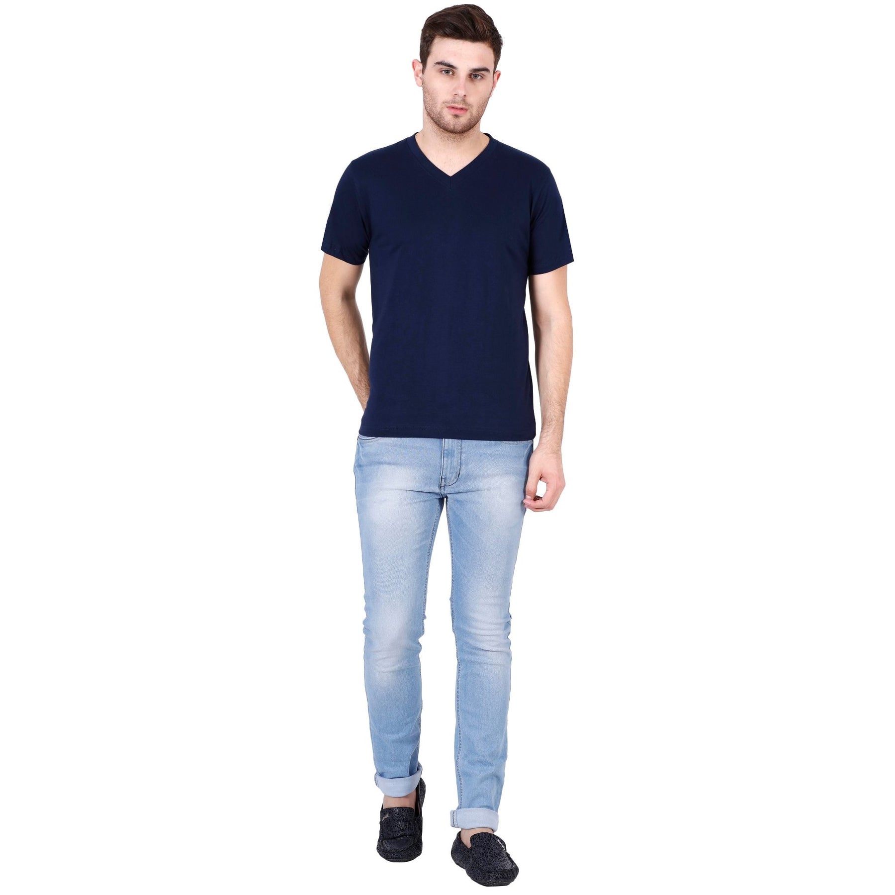 Plain Cotton Men's V Neck T-shirt Pack Of 2 Combo