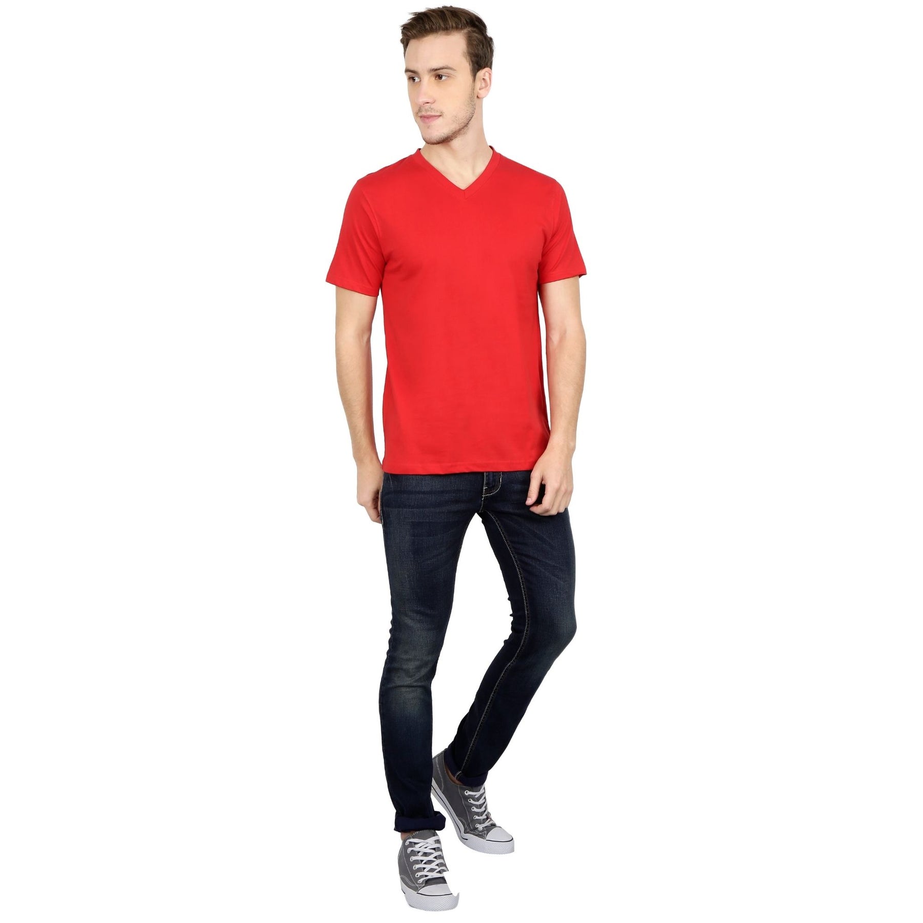 Plain Cotton Men's V Neck T-shirt Pack Of 2 Combo