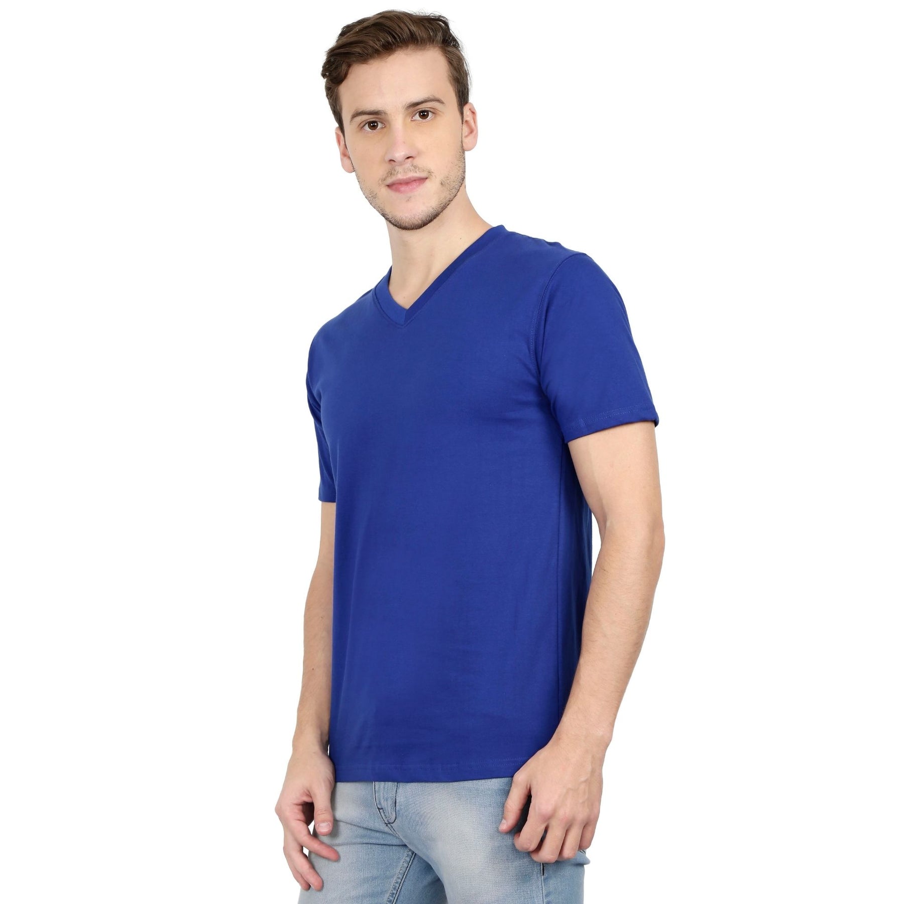 Plain Cotton Men's V Neck T-shirt Pack Of 2 Combo