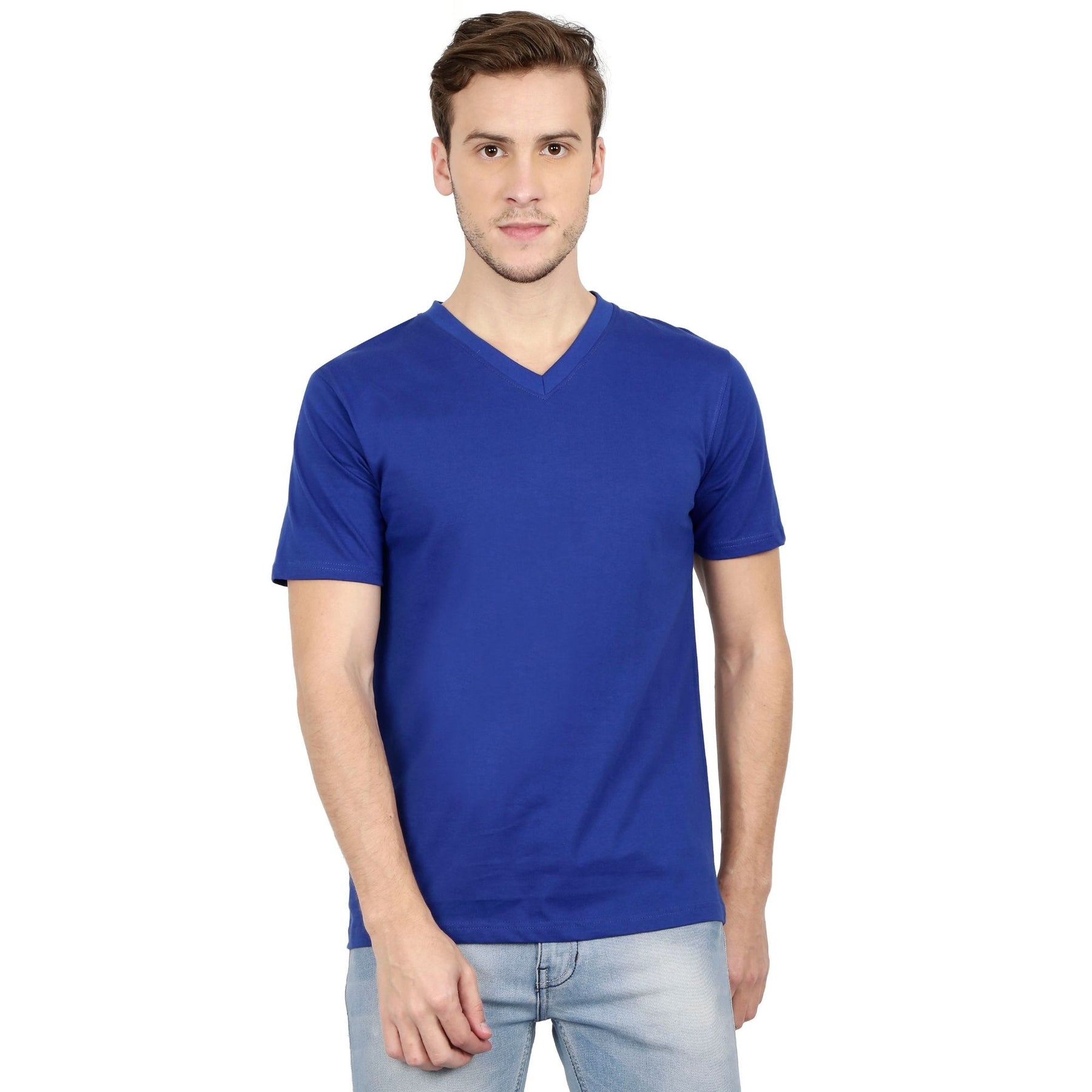 Plain Cotton Men's V Neck T-shirt Pack Of 2 Combo
