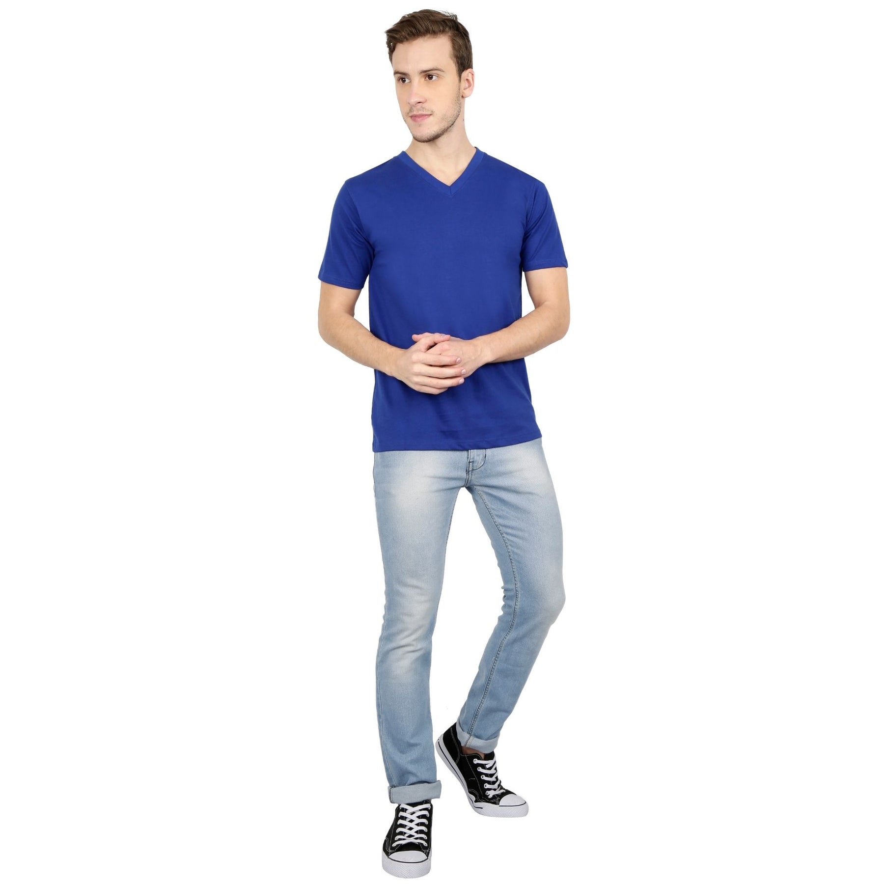 Plain Cotton Men's V Neck T-shirt Pack Of 2 Combo