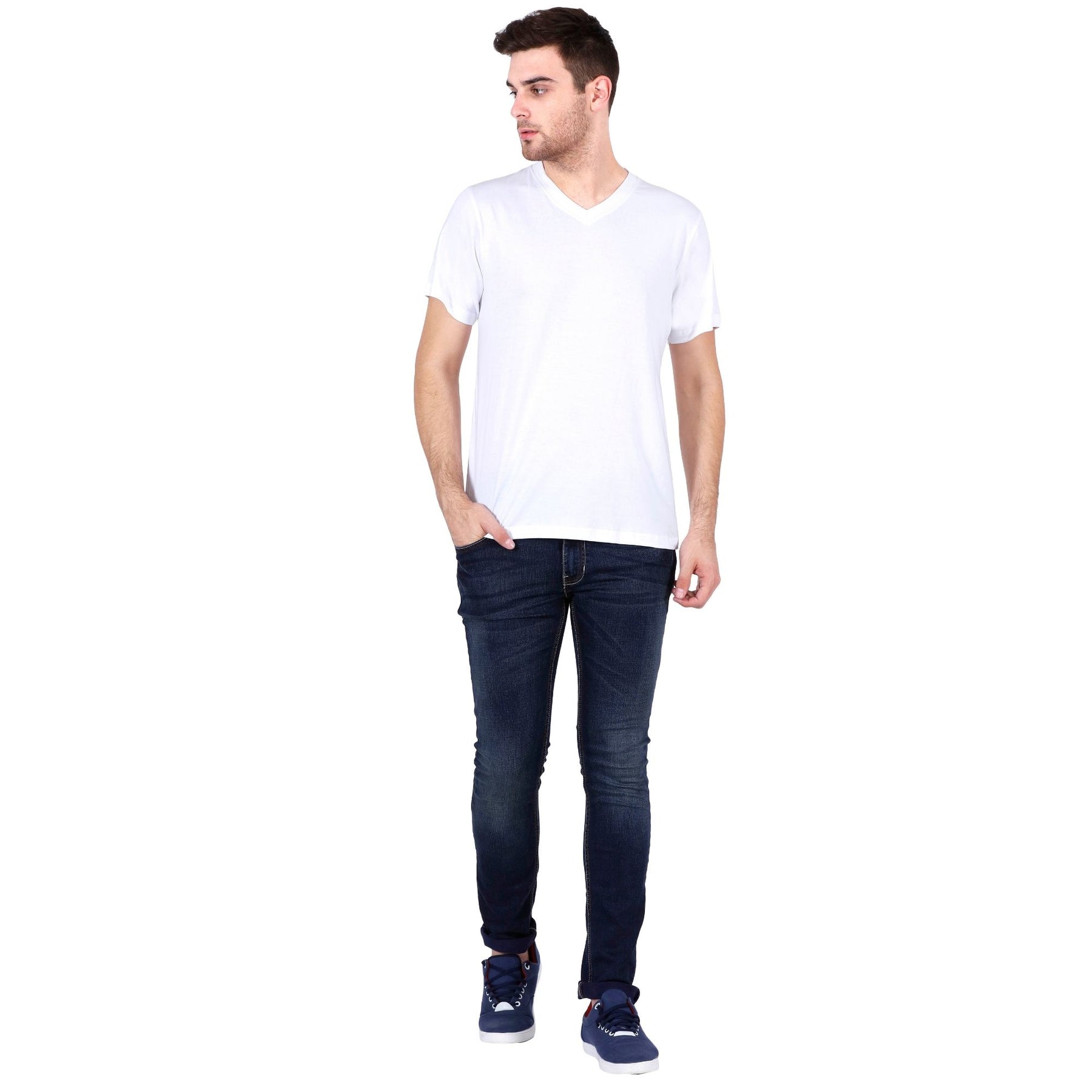 Plain Cotton Men's V Neck T-shirt Pack Of 2 Combo