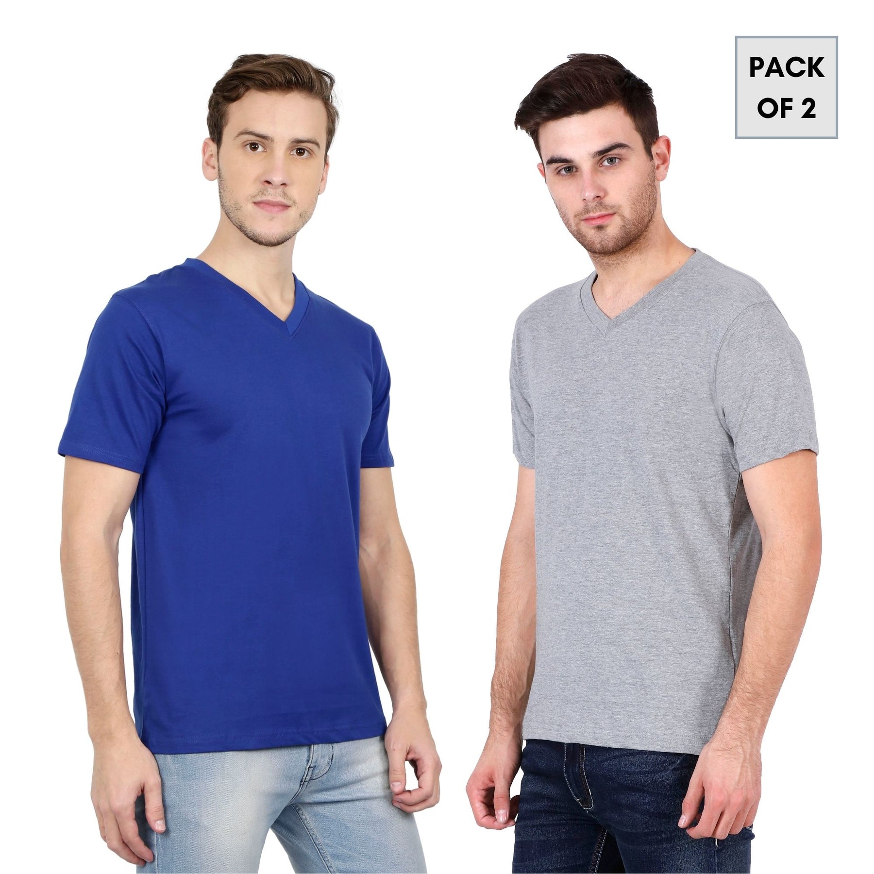 Plain Cotton Men's V Neck T-shirt Pack Of 2 Combo