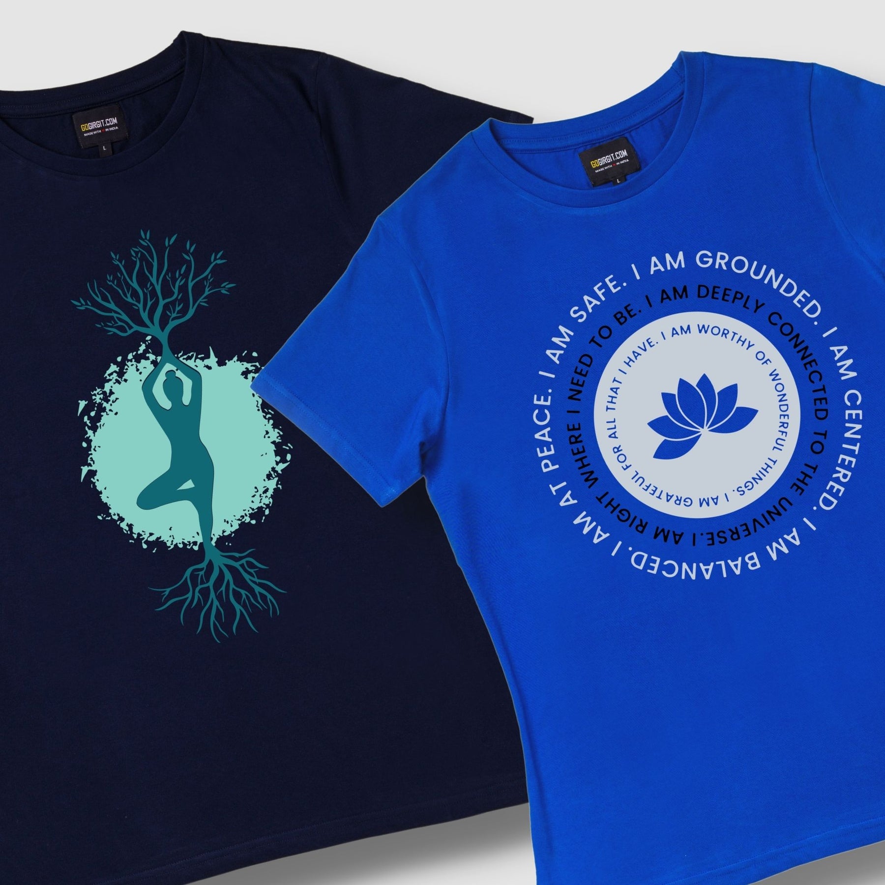 pack-of-2-women-s-printed-t-shirts-in-navy-blue-royal-blue-tree-pose-affirmation-design-t-shirt