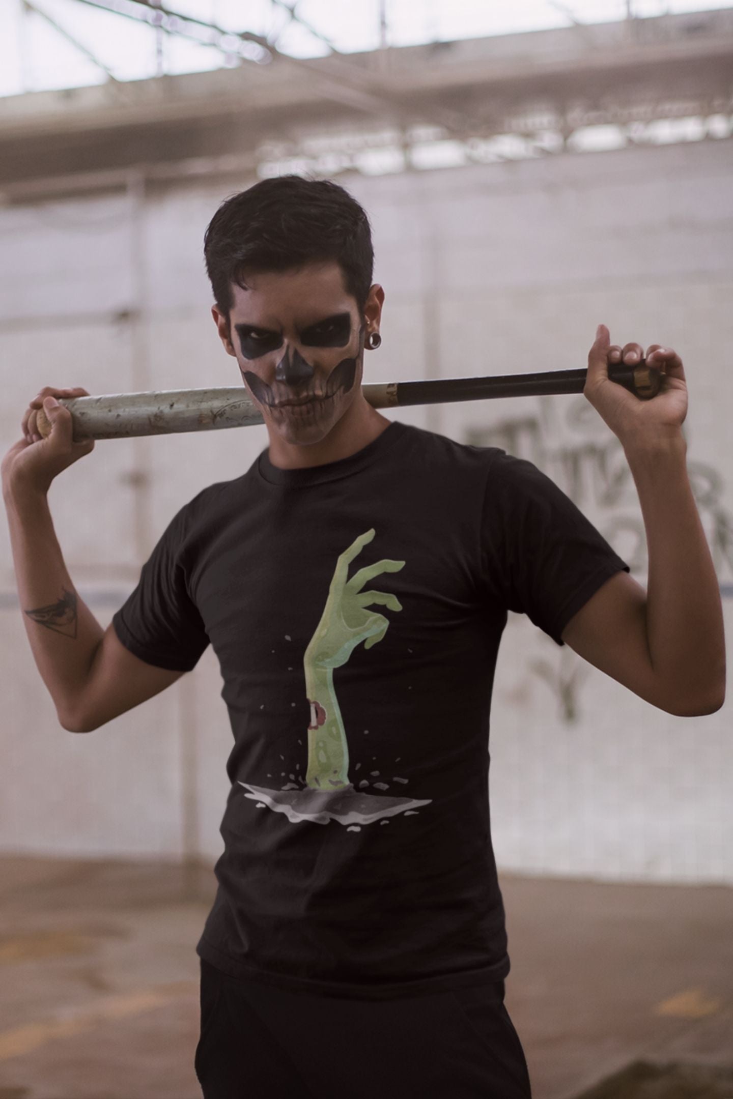 Scary Green Hand Halloween Black T-shirt
